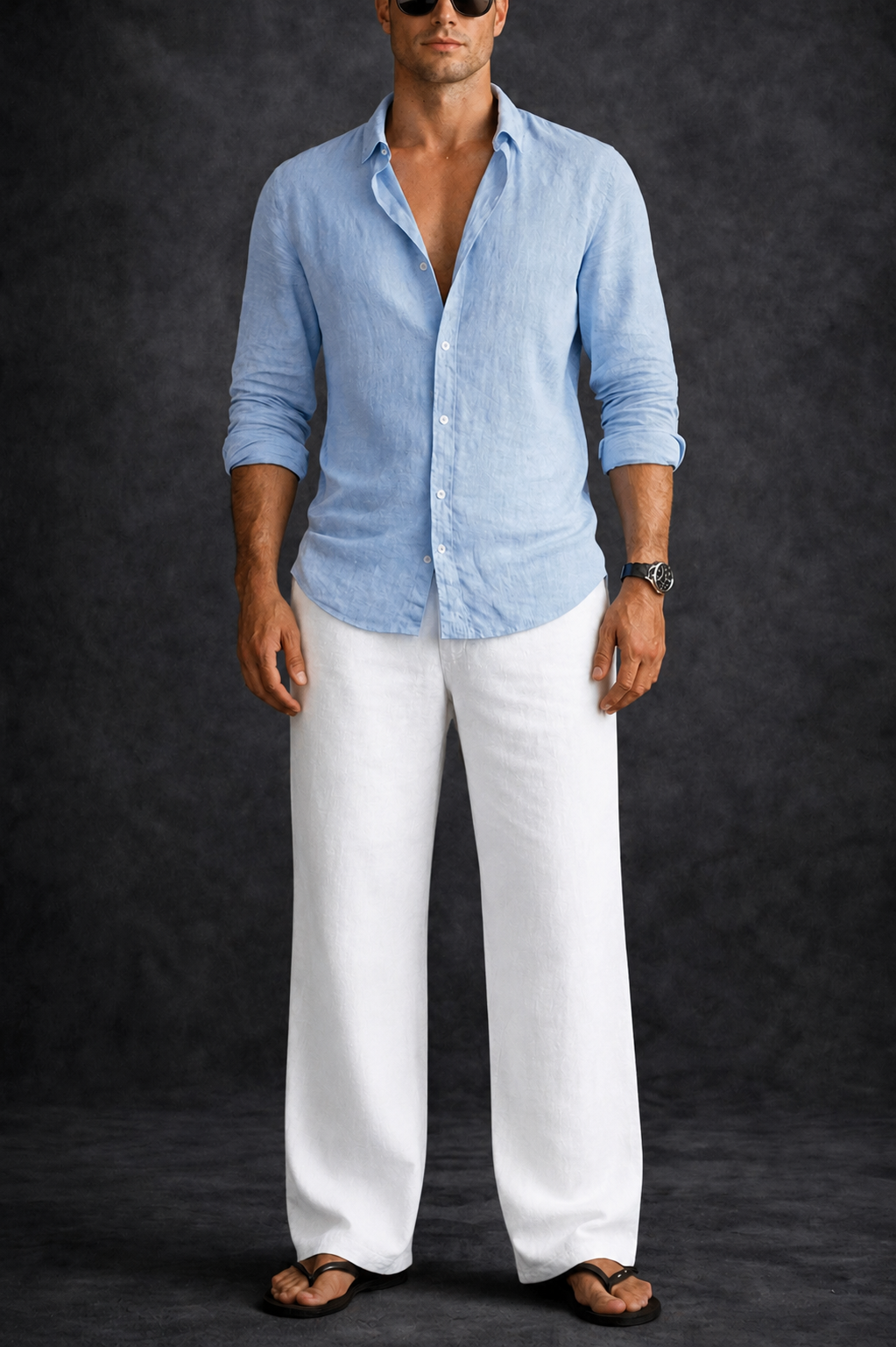 Men Regular Fit Linen Pants-White