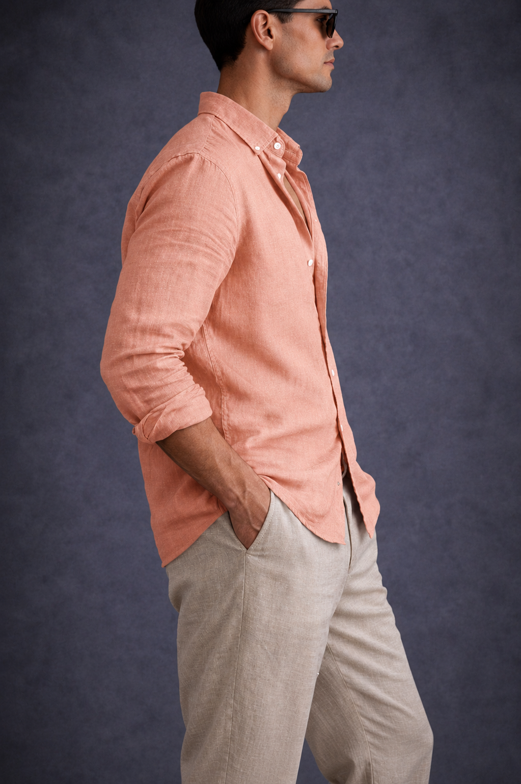 Men 60 Lea Linen Shirt- Dusty Peach