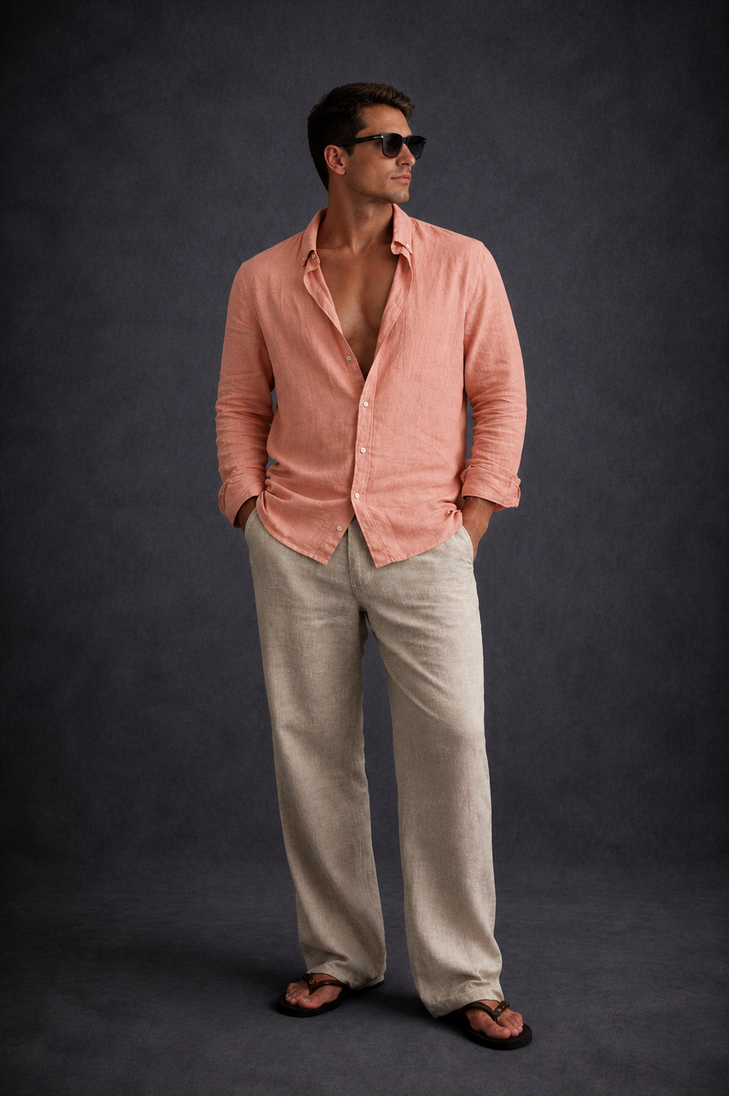 Men 60 Lea Linen Shirt- Dusty Peach