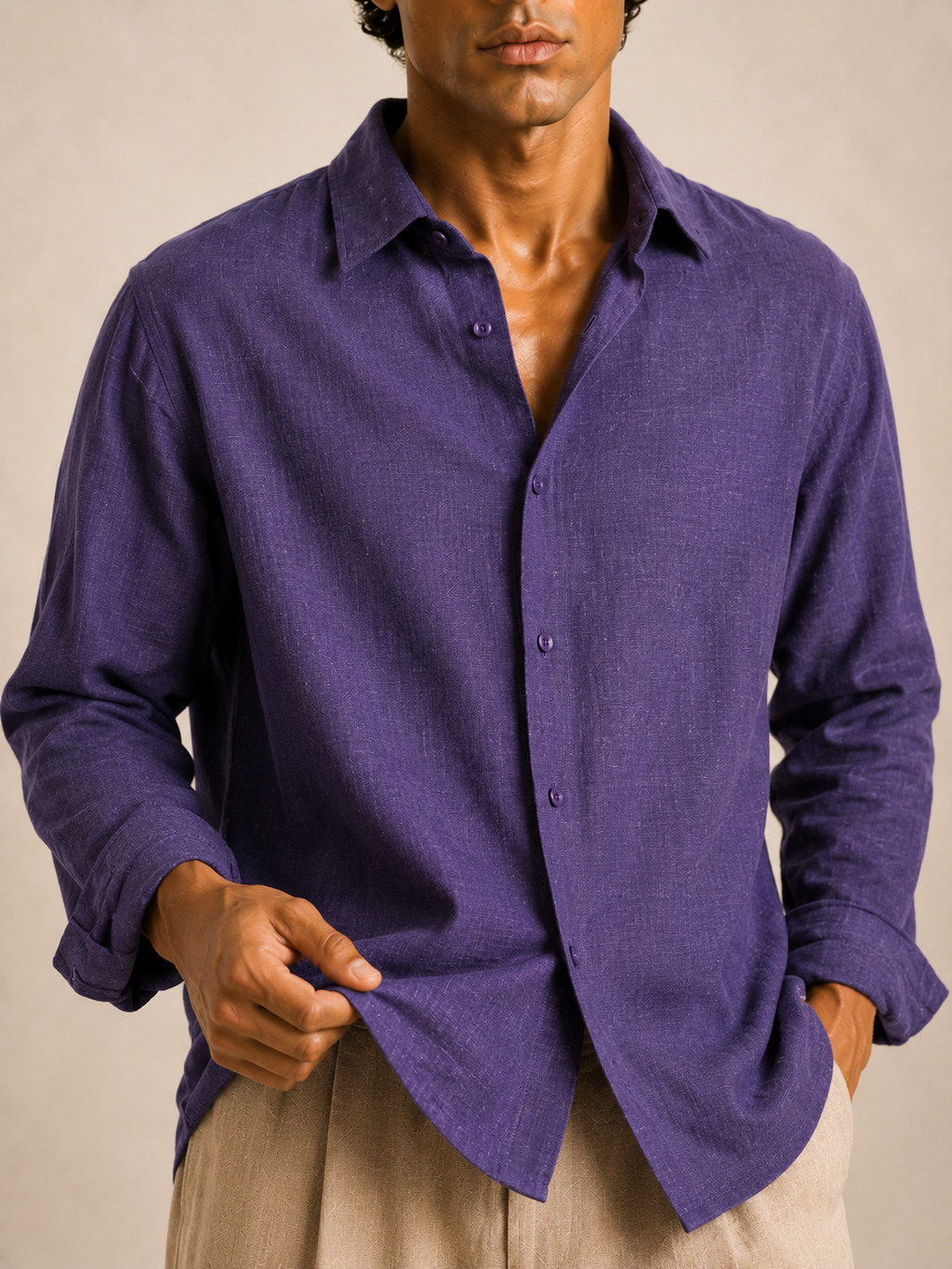 Cotton Chambray Shirt- Purple