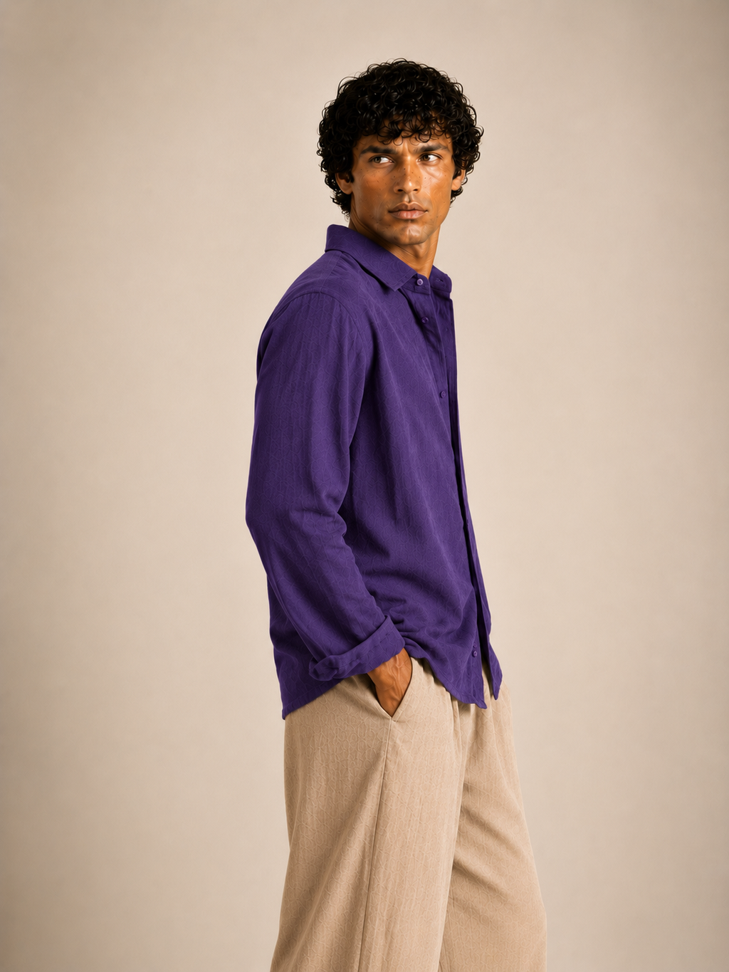 Cotton Chambray Shirt- Purple