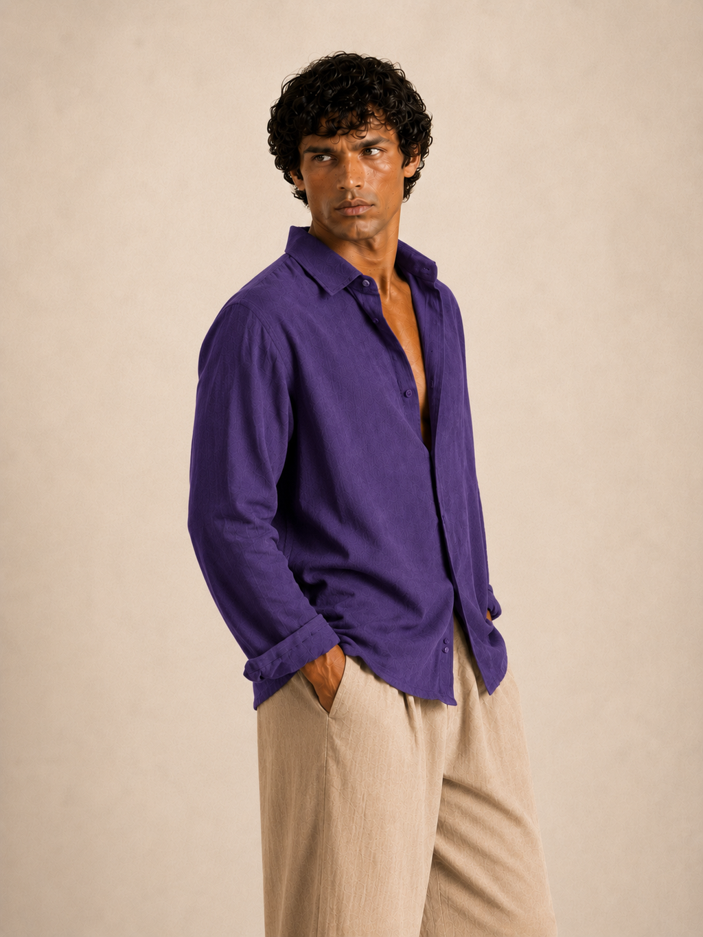 Cotton Chambray Shirt- Purple