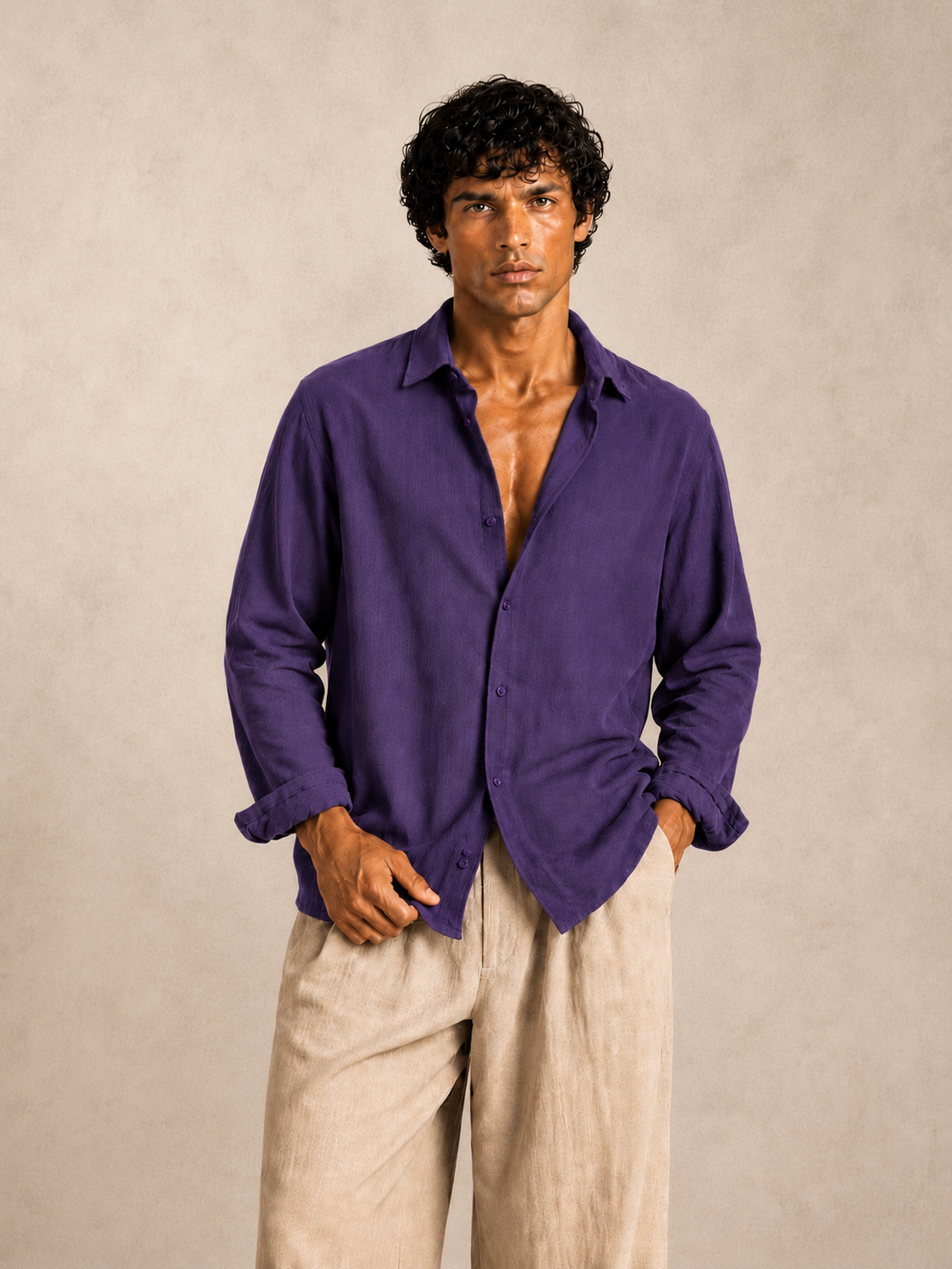 Cotton Chambray Shirt- Purple