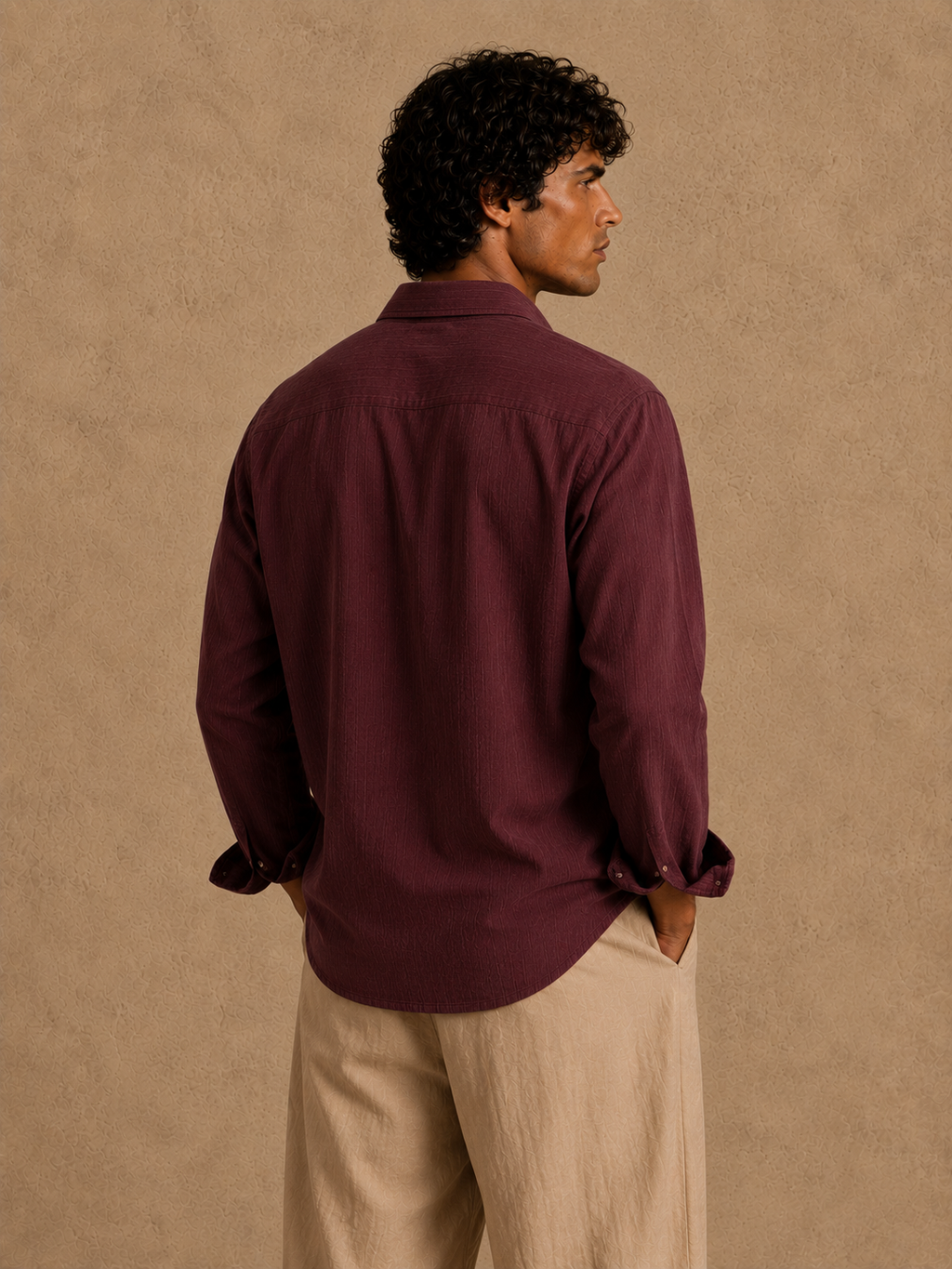 Cotton Chambray Shirt- Maroon