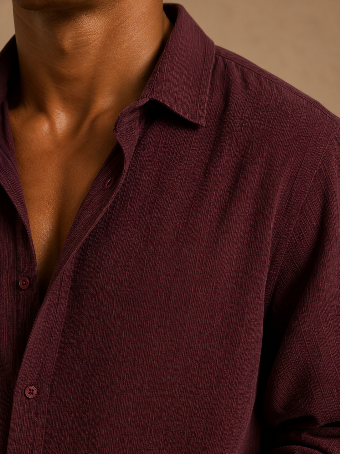 Cotton Chambray Shirt- Maroon