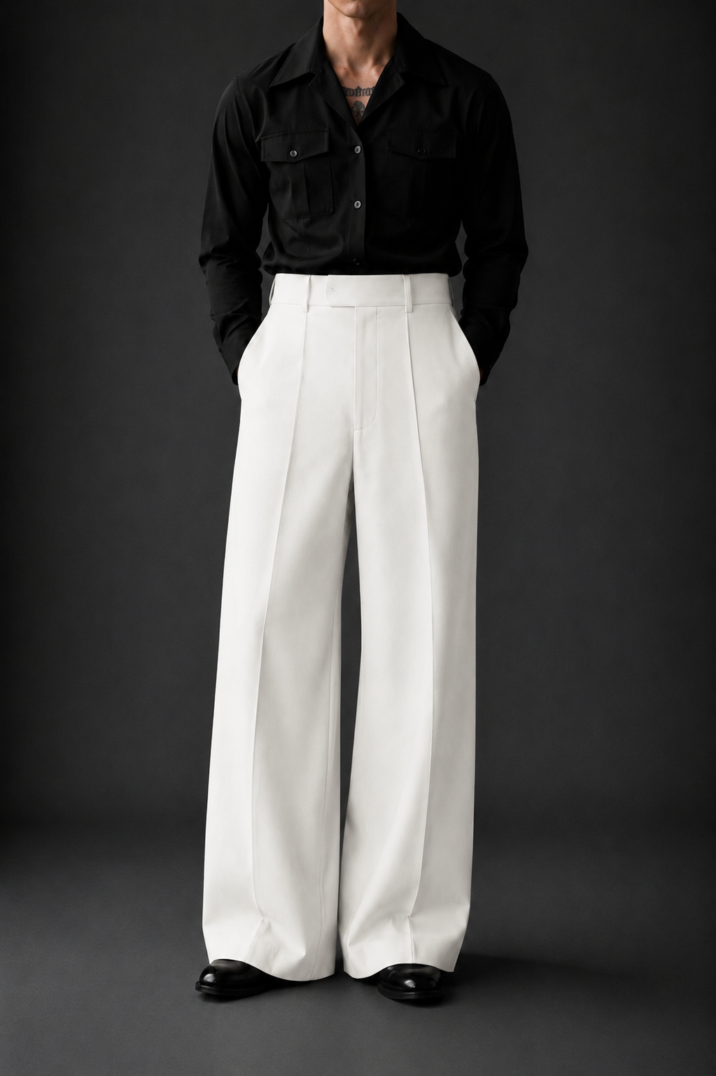 High-waisted wide-leg trousers with a single front pintuck-White