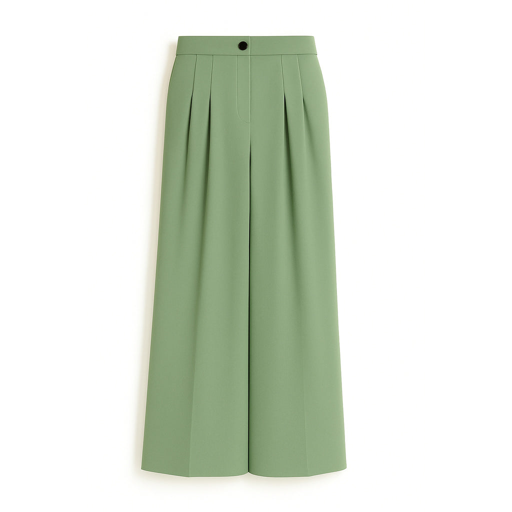 Straight Fit Trouser with Wide Leg - Sage Green