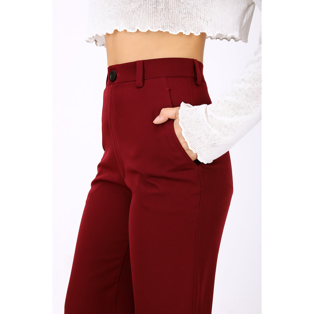 Straight Fit Wide Leg Trouser - Wine
