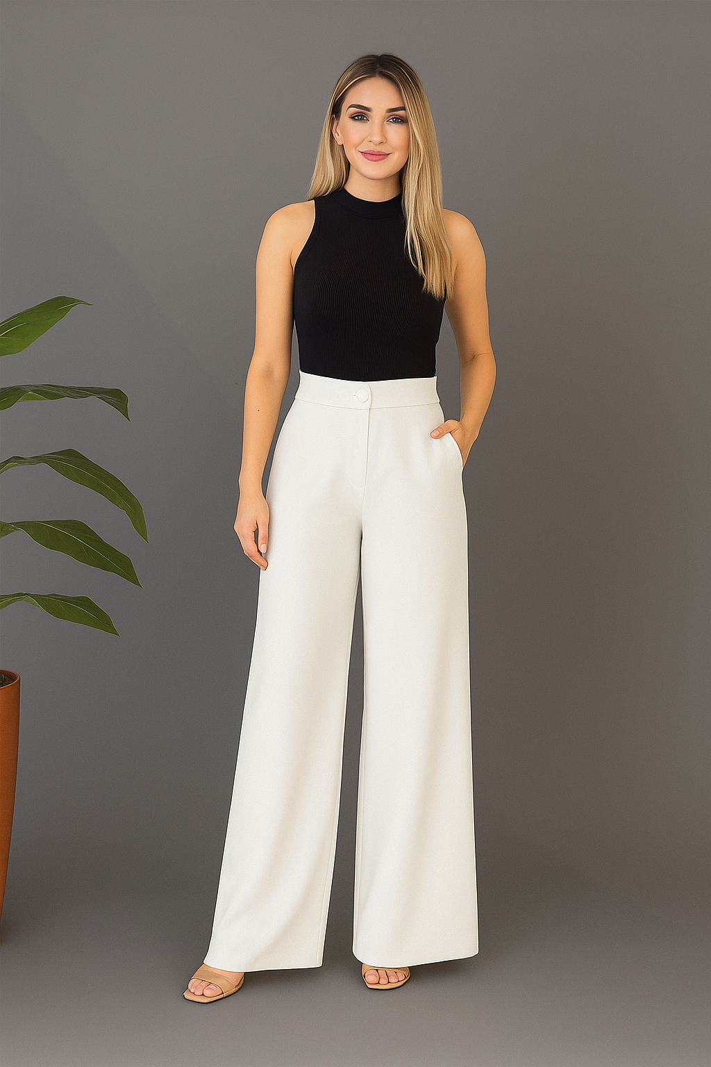 Straight Fit Wide Leg Pants