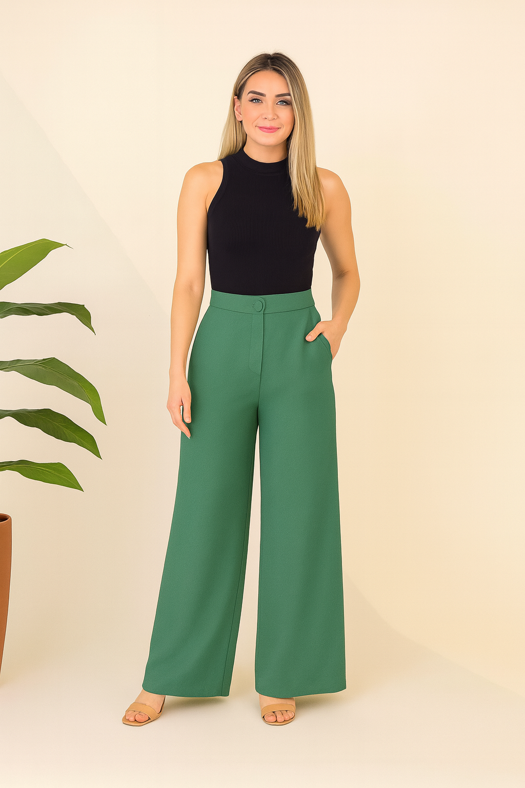 Straight Fit Wide Leg Pants