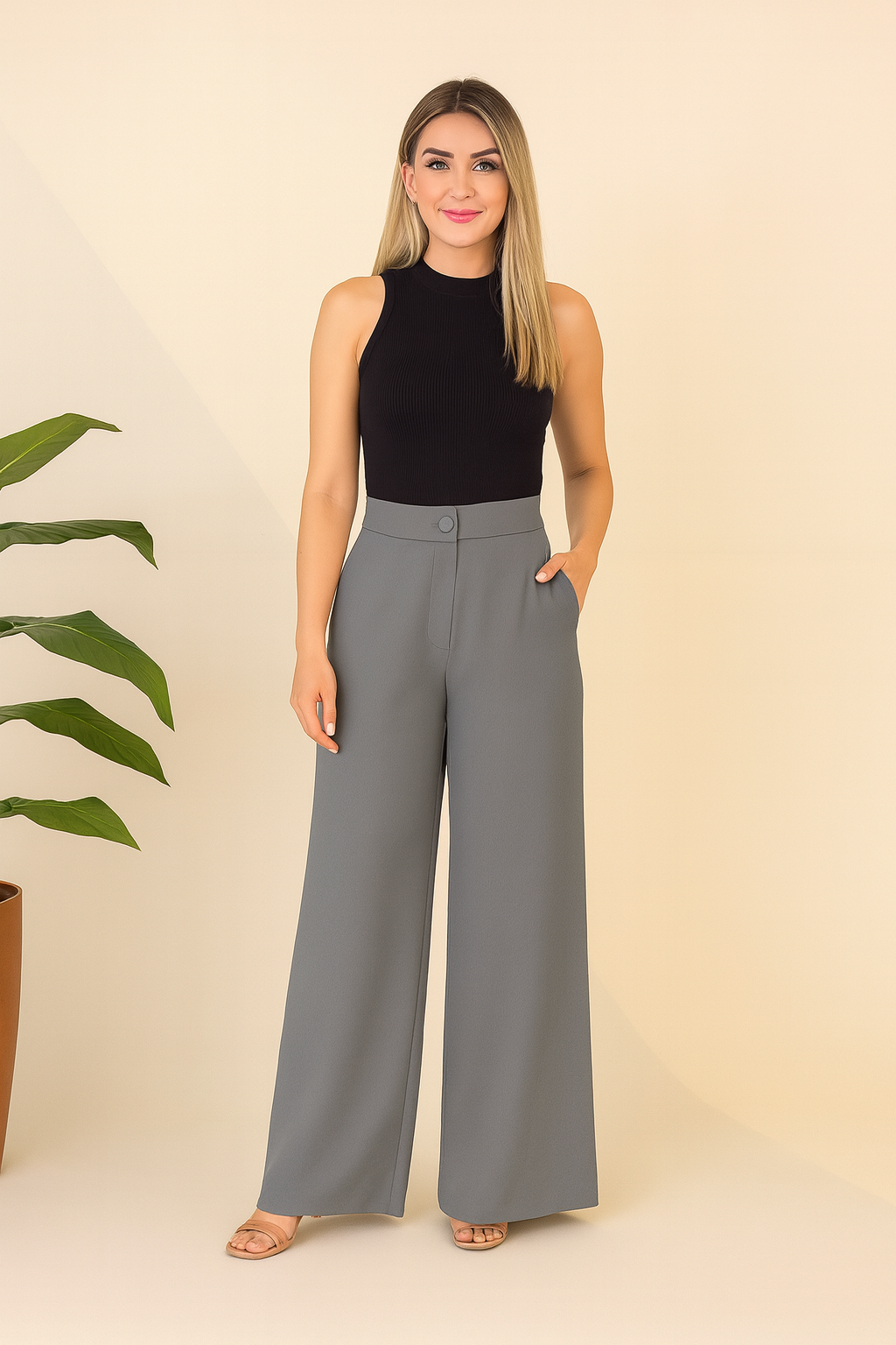 Straight Fit Wide Leg Pants