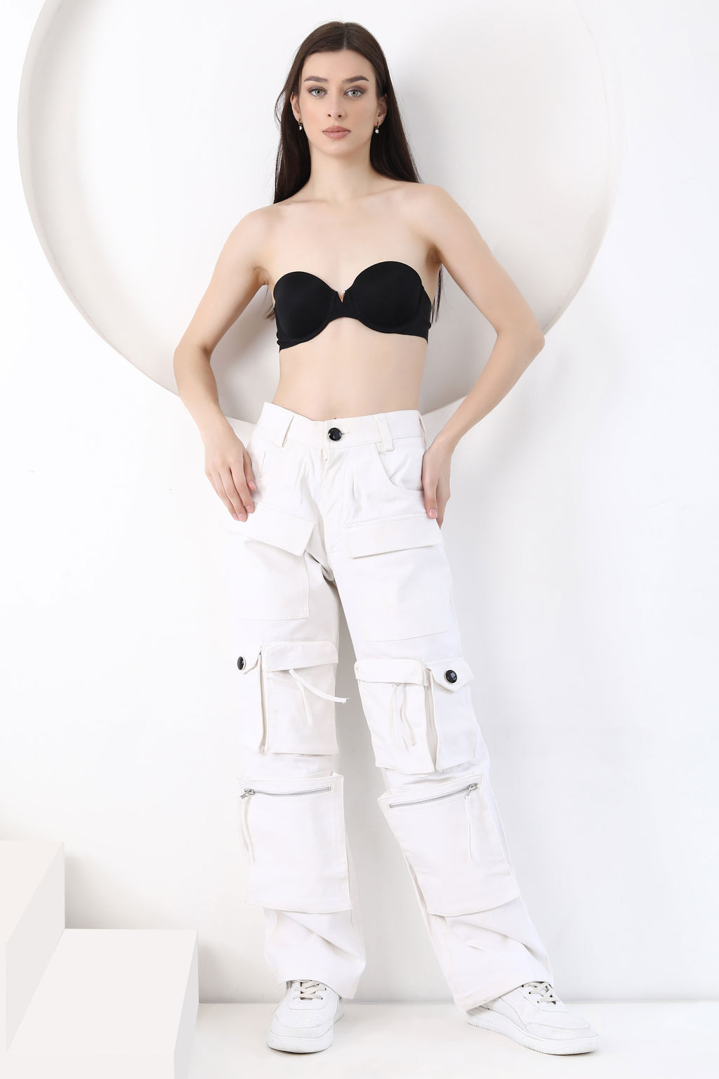 White Denim Cargos with Wide Leg