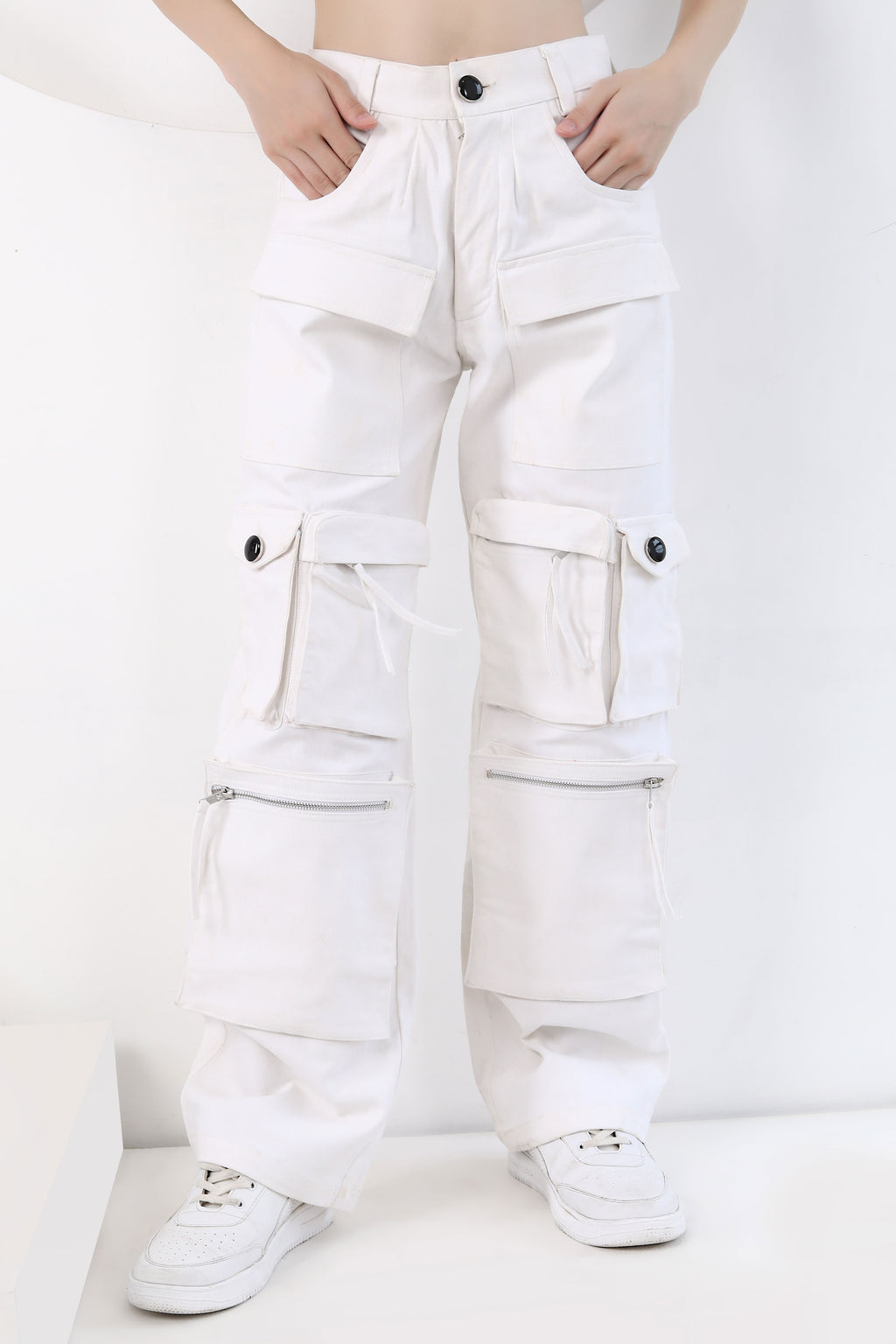 White Denim Cargos with Wide Leg