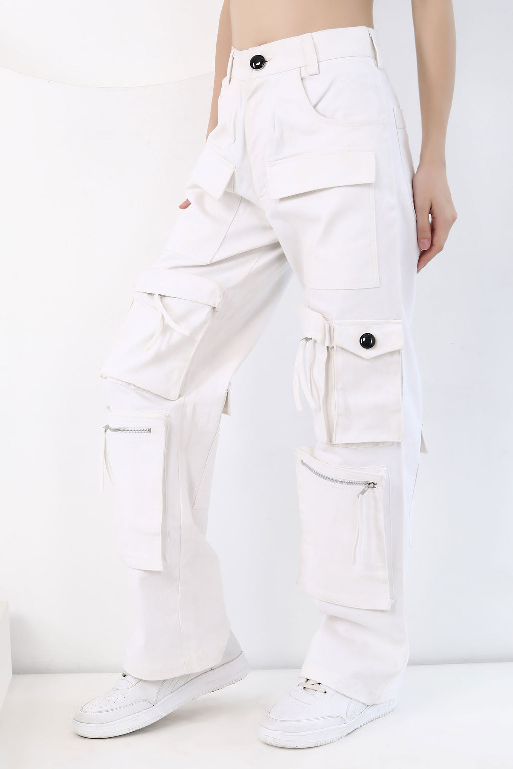 White Denim Cargos with Wide Leg