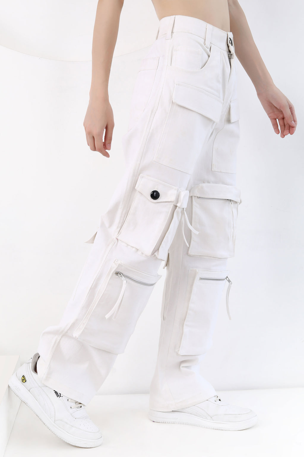 White Denim Cargos with Wide Leg