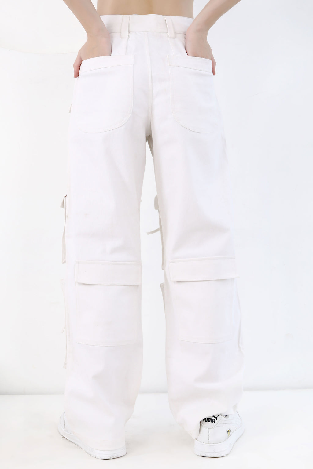 White Denim Cargos with Wide Leg