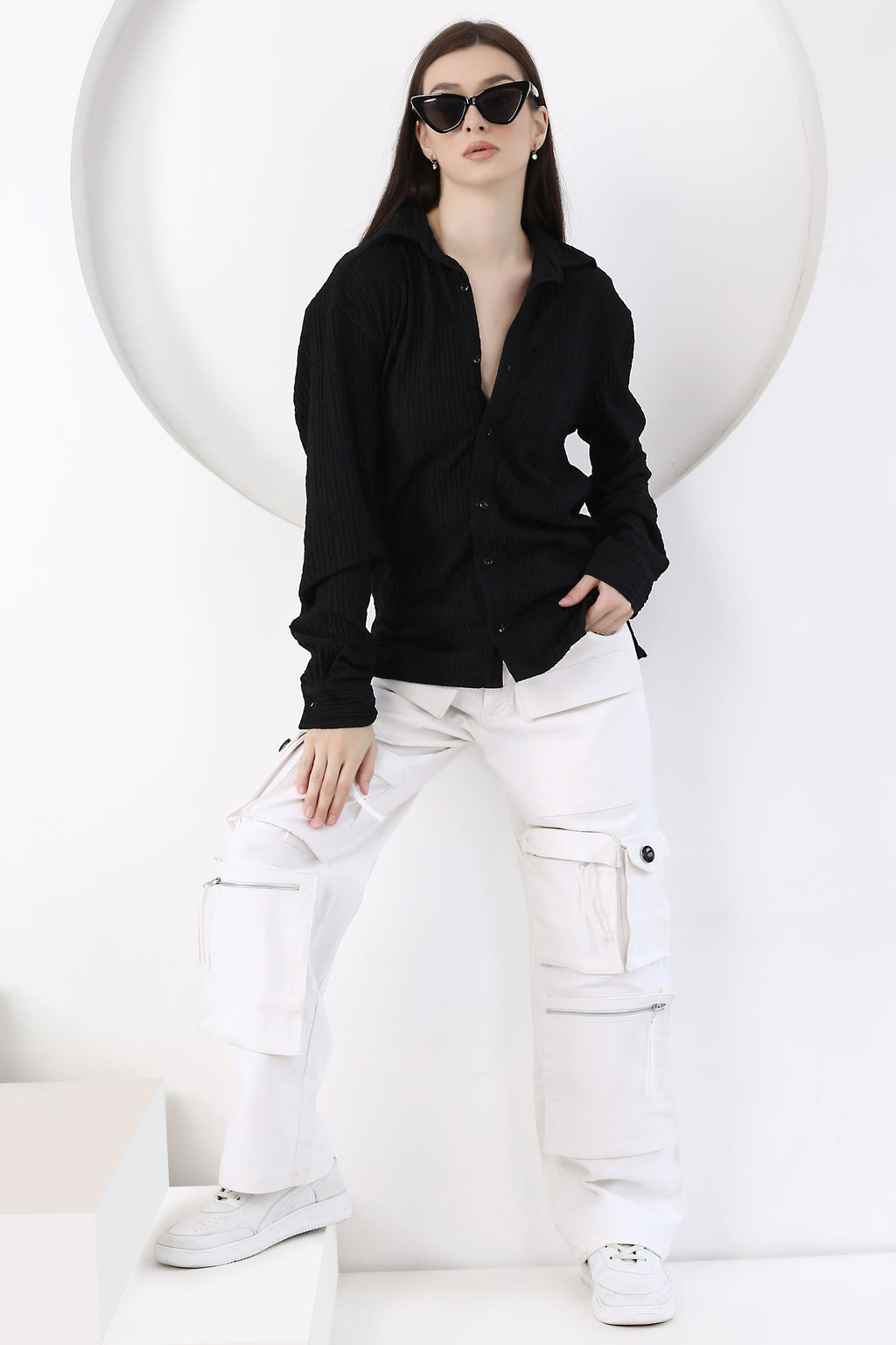 White Denim Cargos with Wide Leg