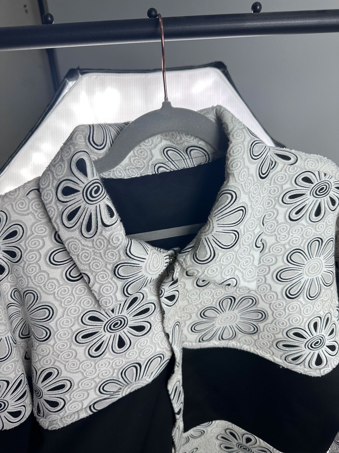 Neoprene Embossed Flower Jacket- White-Black