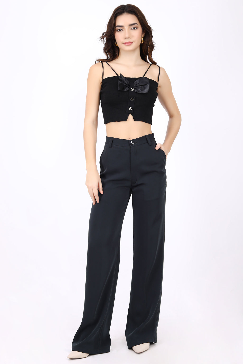 Straight Fit Trouser with Wide Leg - Black