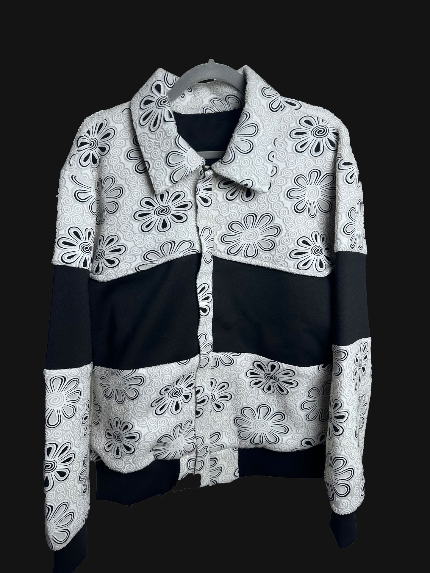 Neoprene Embossed Flower Jacket- White-Black