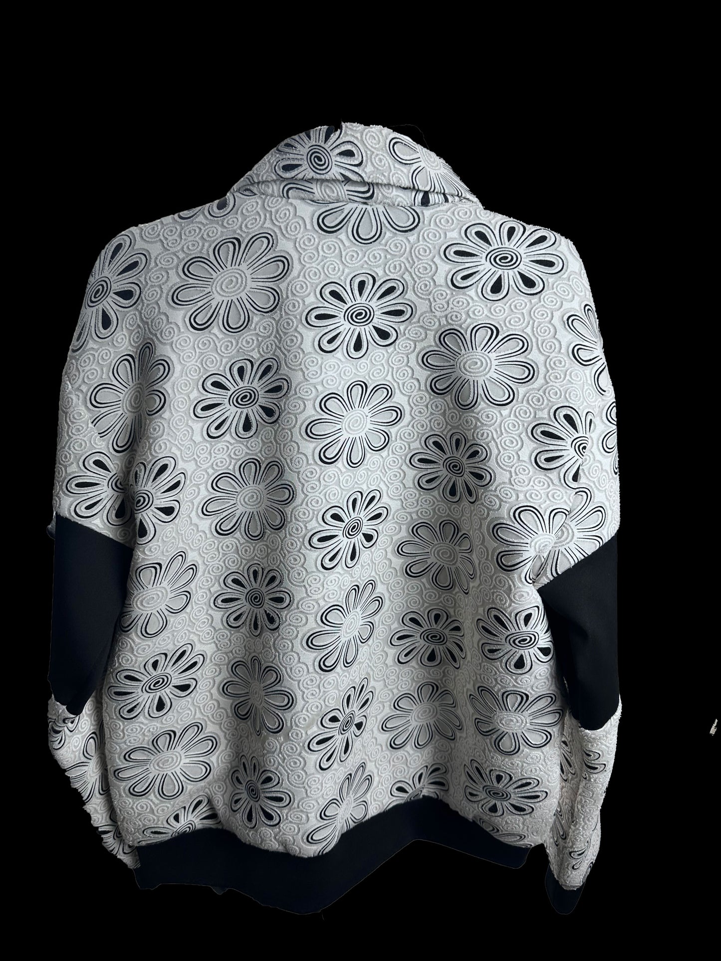 Neoprene Embossed Flower Jacket- White-Black