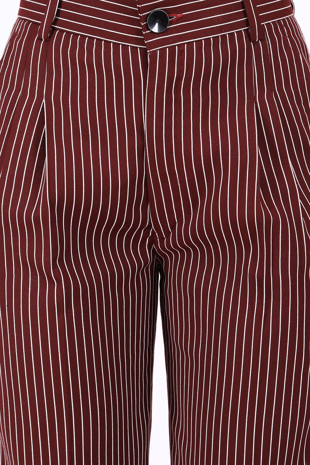 Straight Fit Wide Leg Pleated Striped Trouser- Dark Red