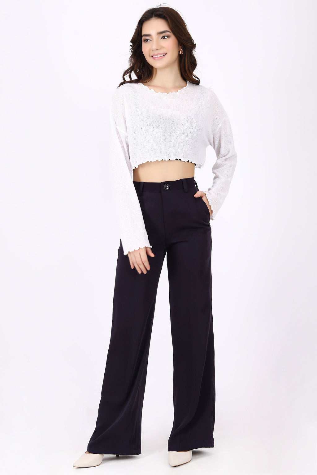 Straight Fit Trousers with Wide Leg - Midnight Purple