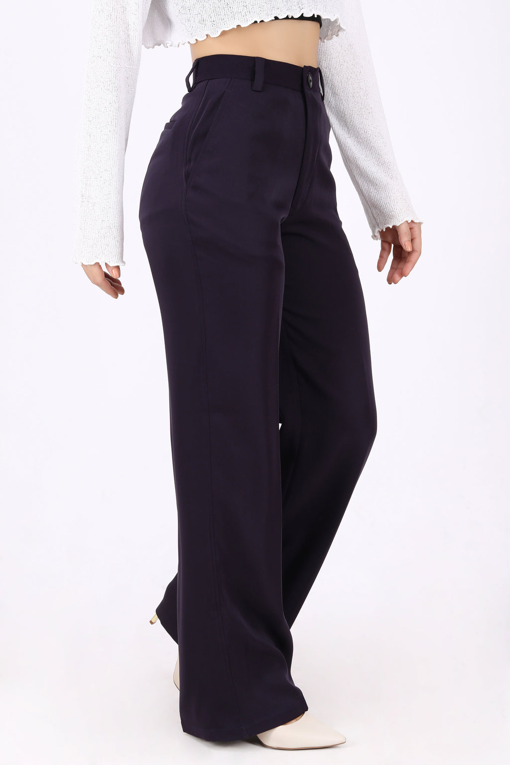 Straight Fit Trousers with Wide Leg - Midnight Purple