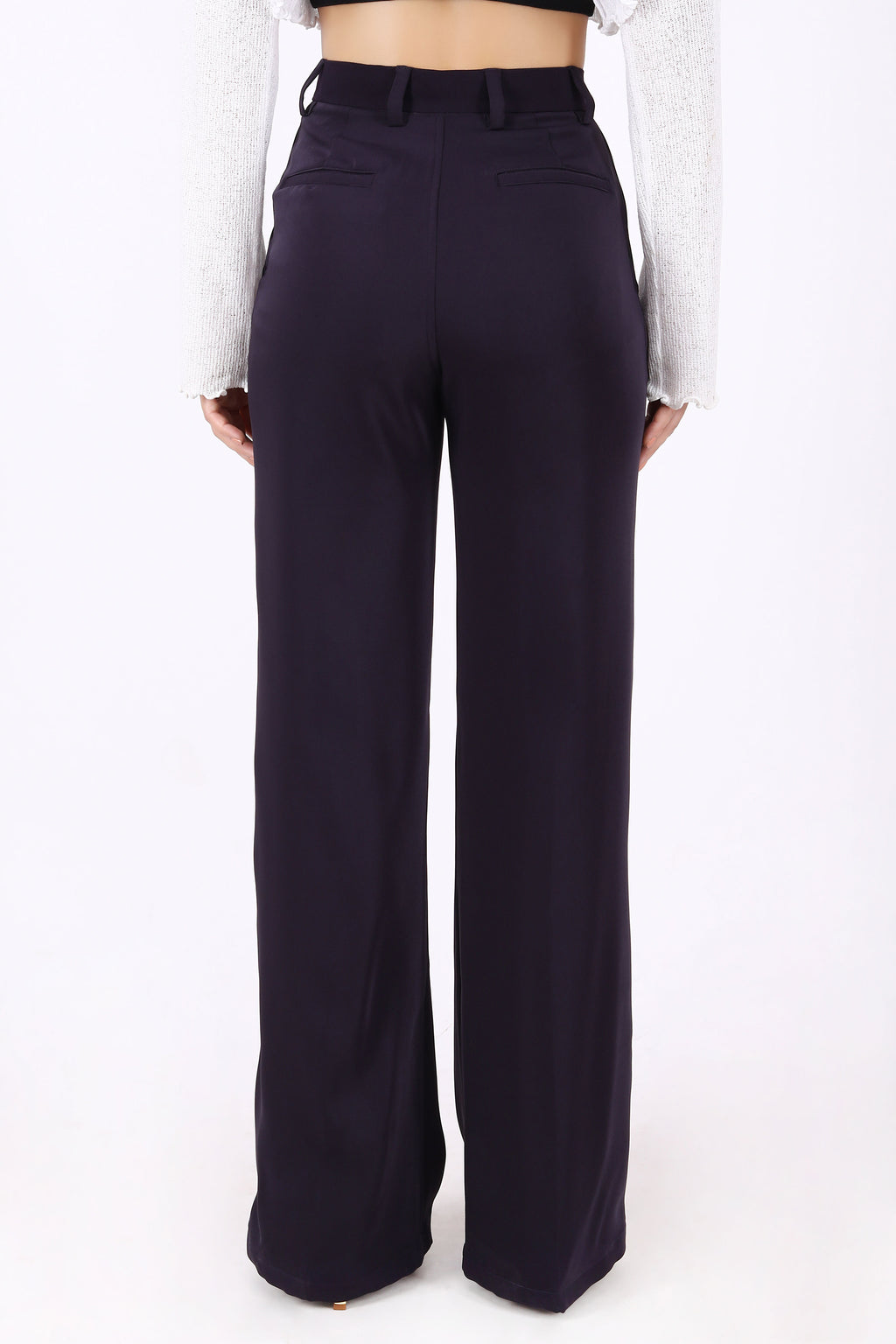Straight Fit Trousers with Wide Leg - Midnight Purple