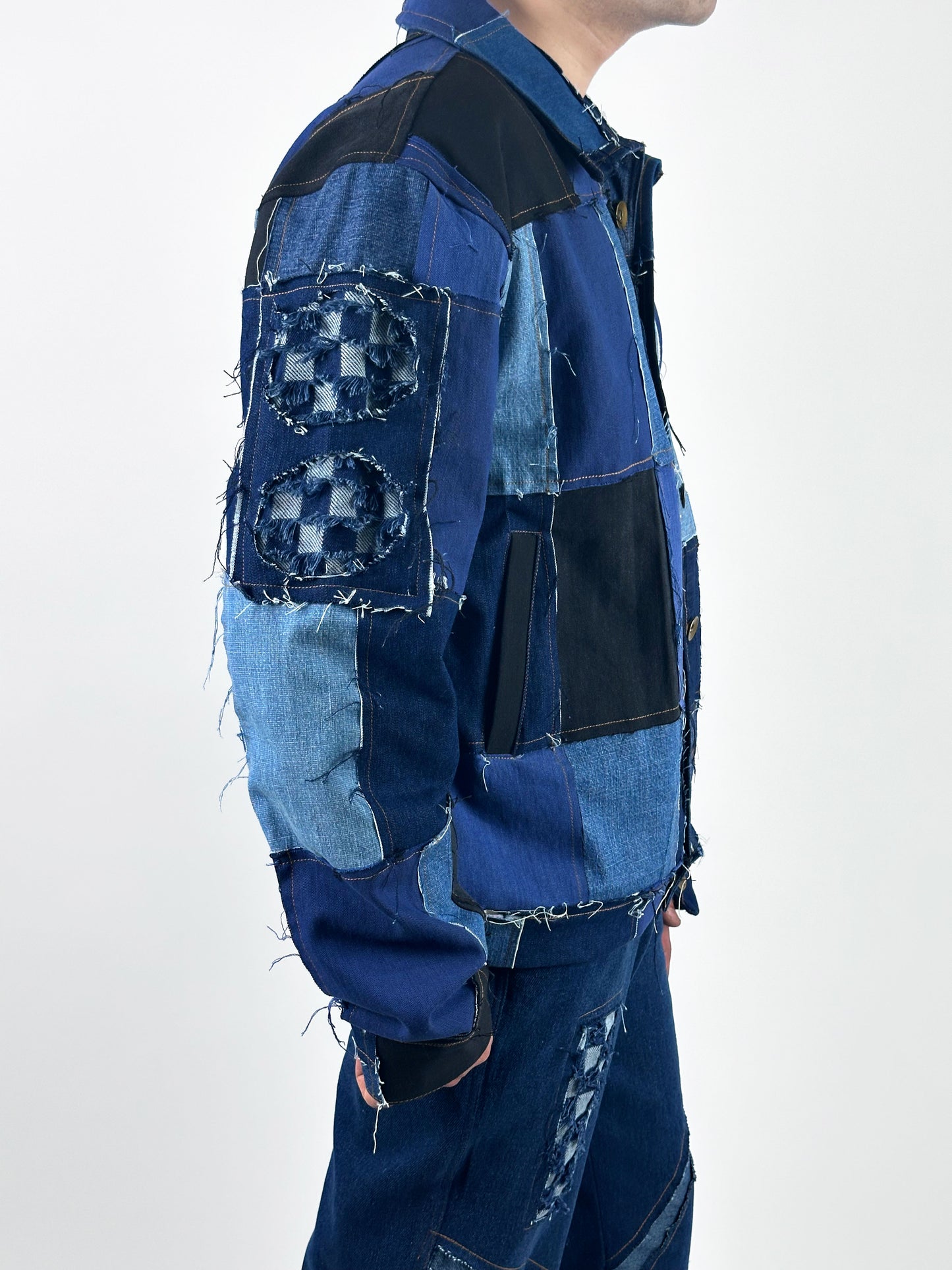 Eyolf Patchwork Frayed Denim Jacket- Unisex