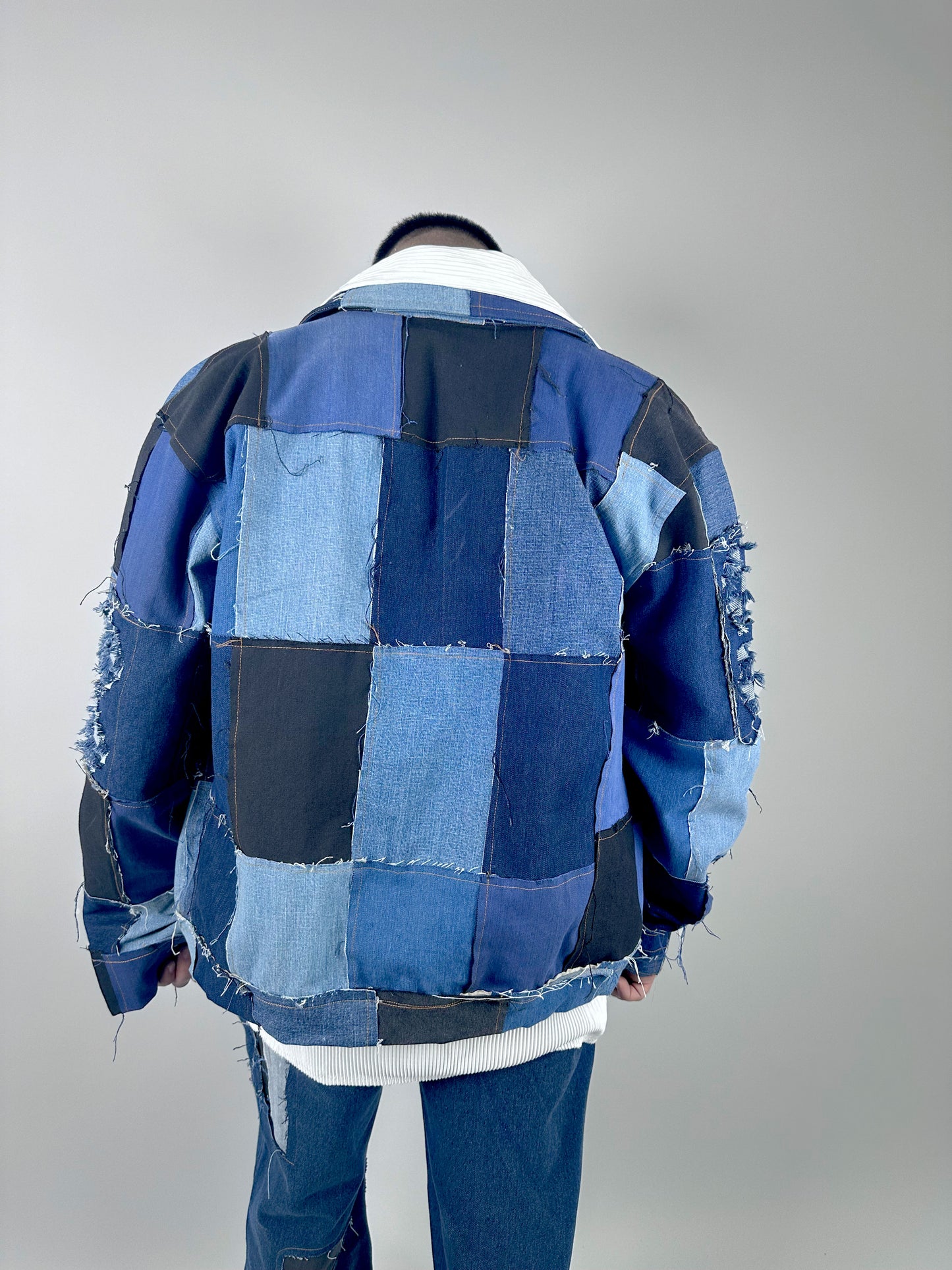 Eyolf Patchwork Frayed Denim Jacket- Unisex