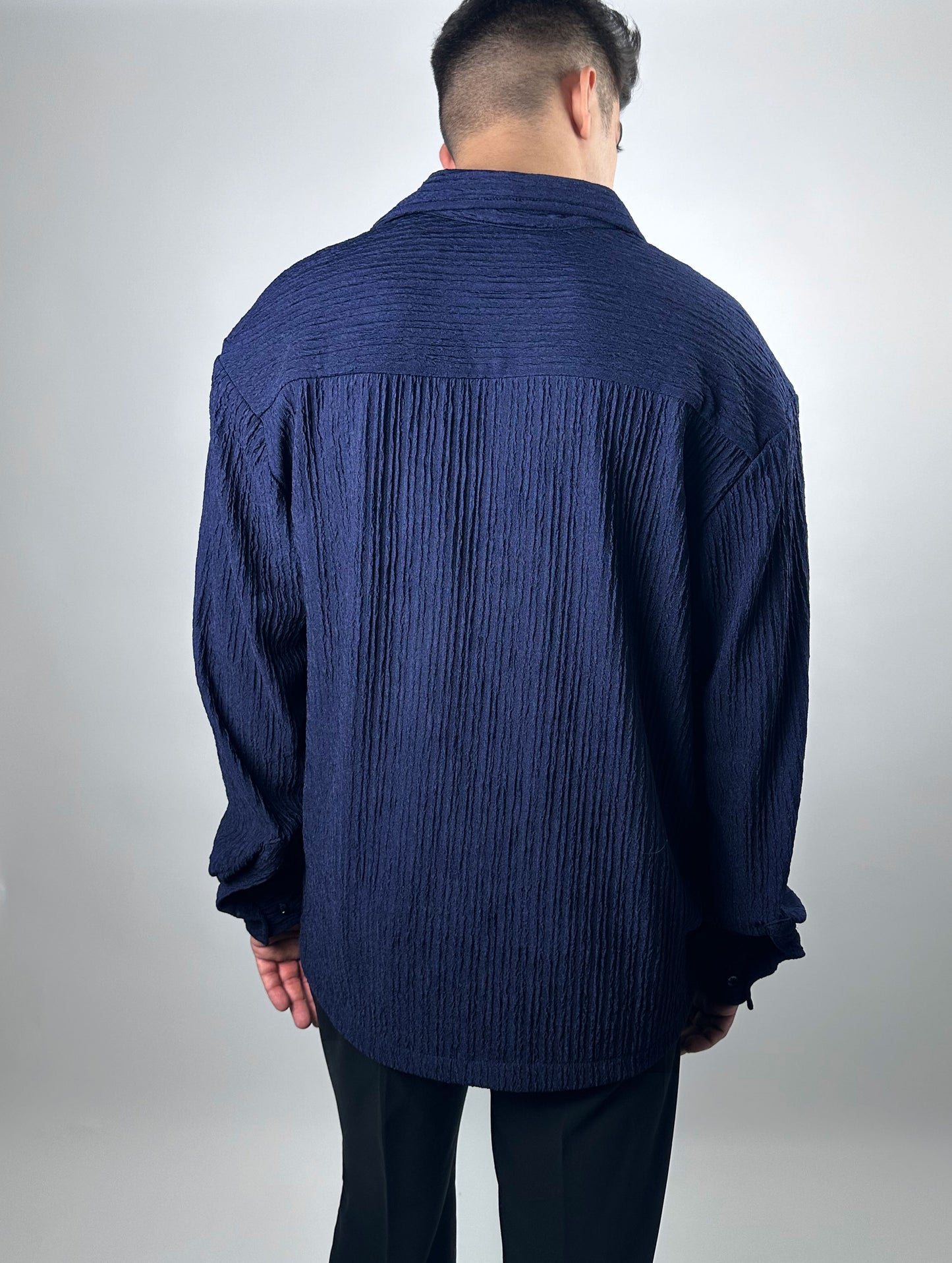 Eyolf Knit Texture Shirt - Navy Blue