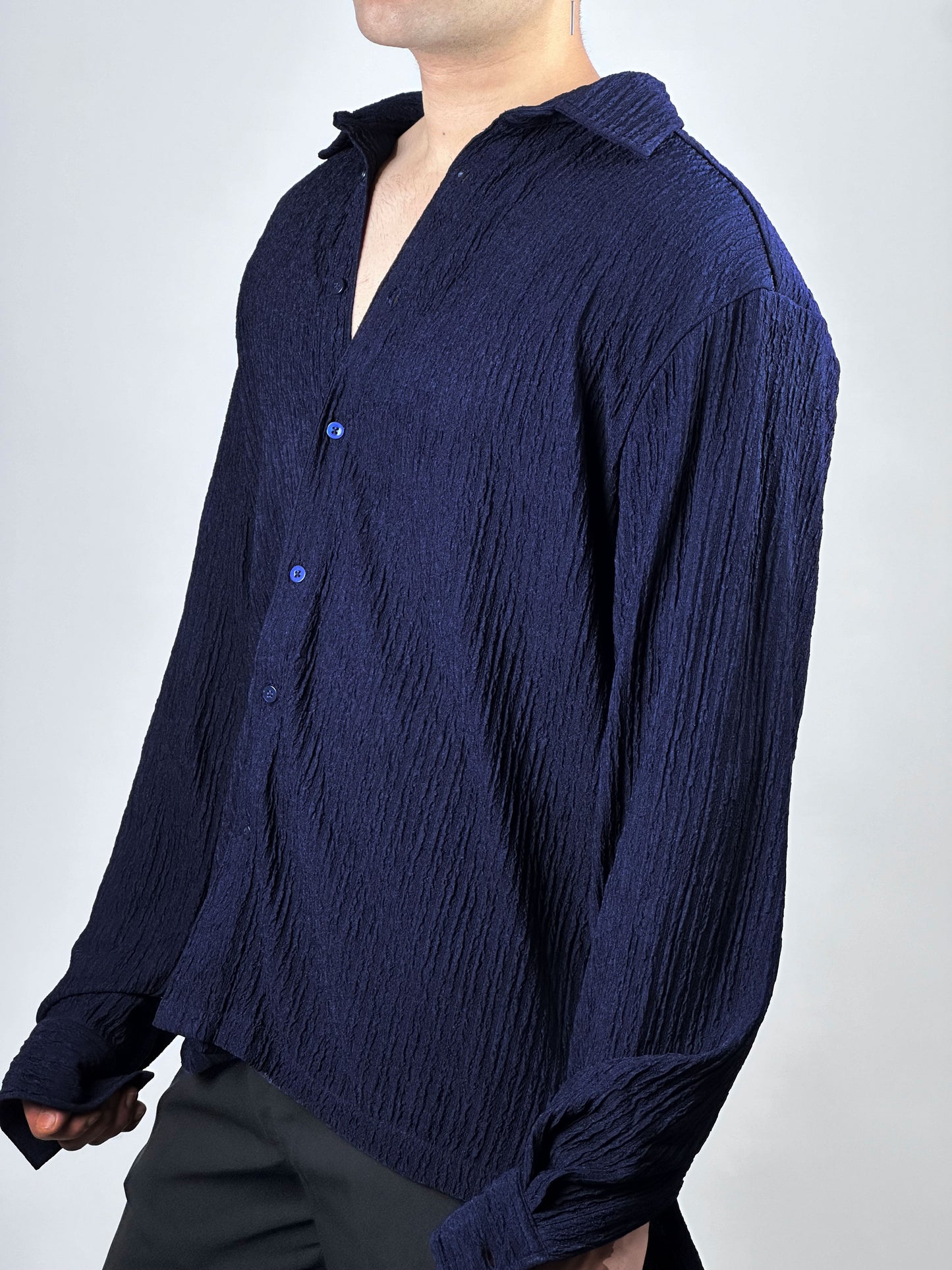 Eyolf Knit Texture Shirt - Navy Blue