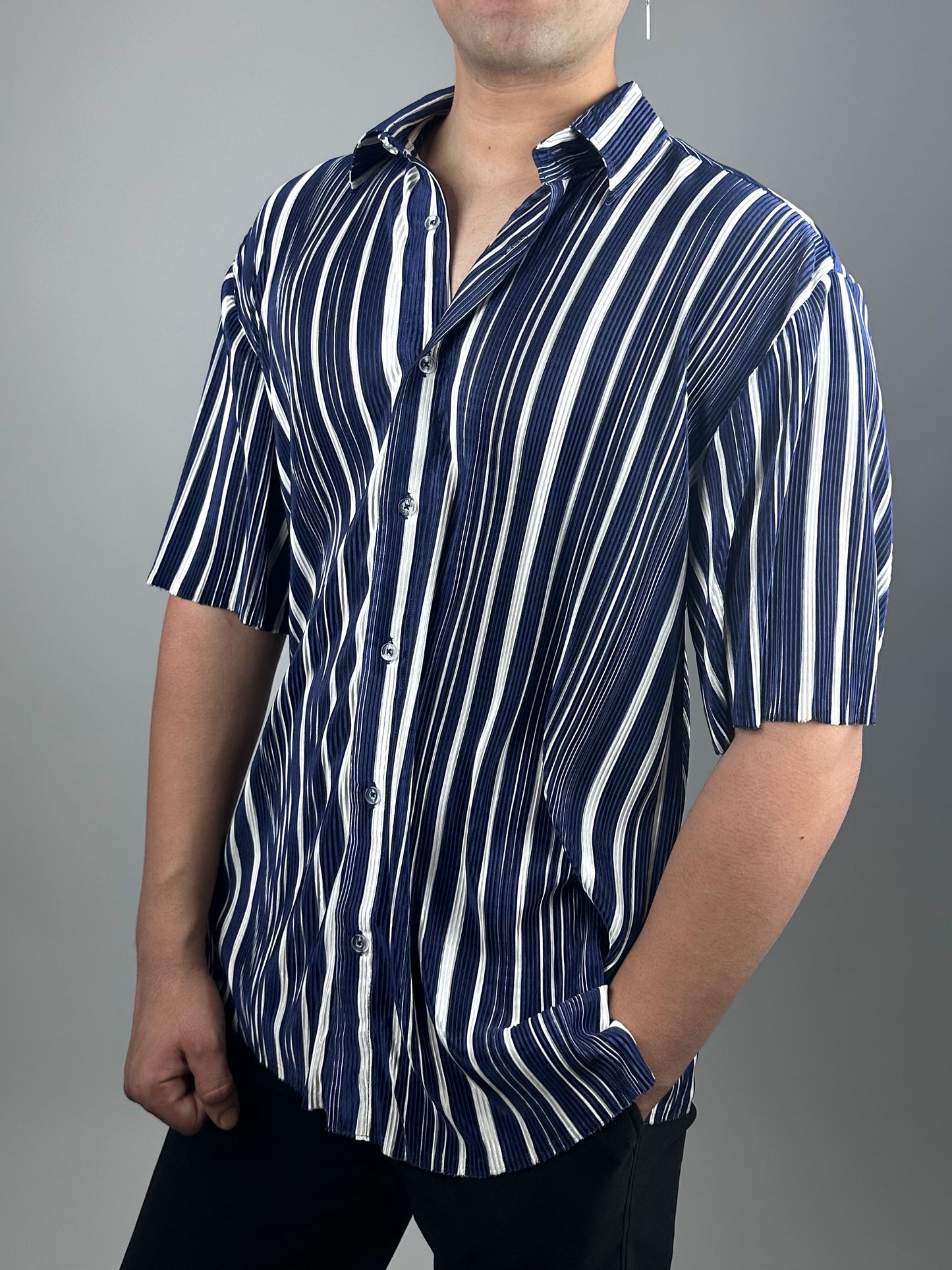 Eyolf  Blue-White Unisex Striped Shirt