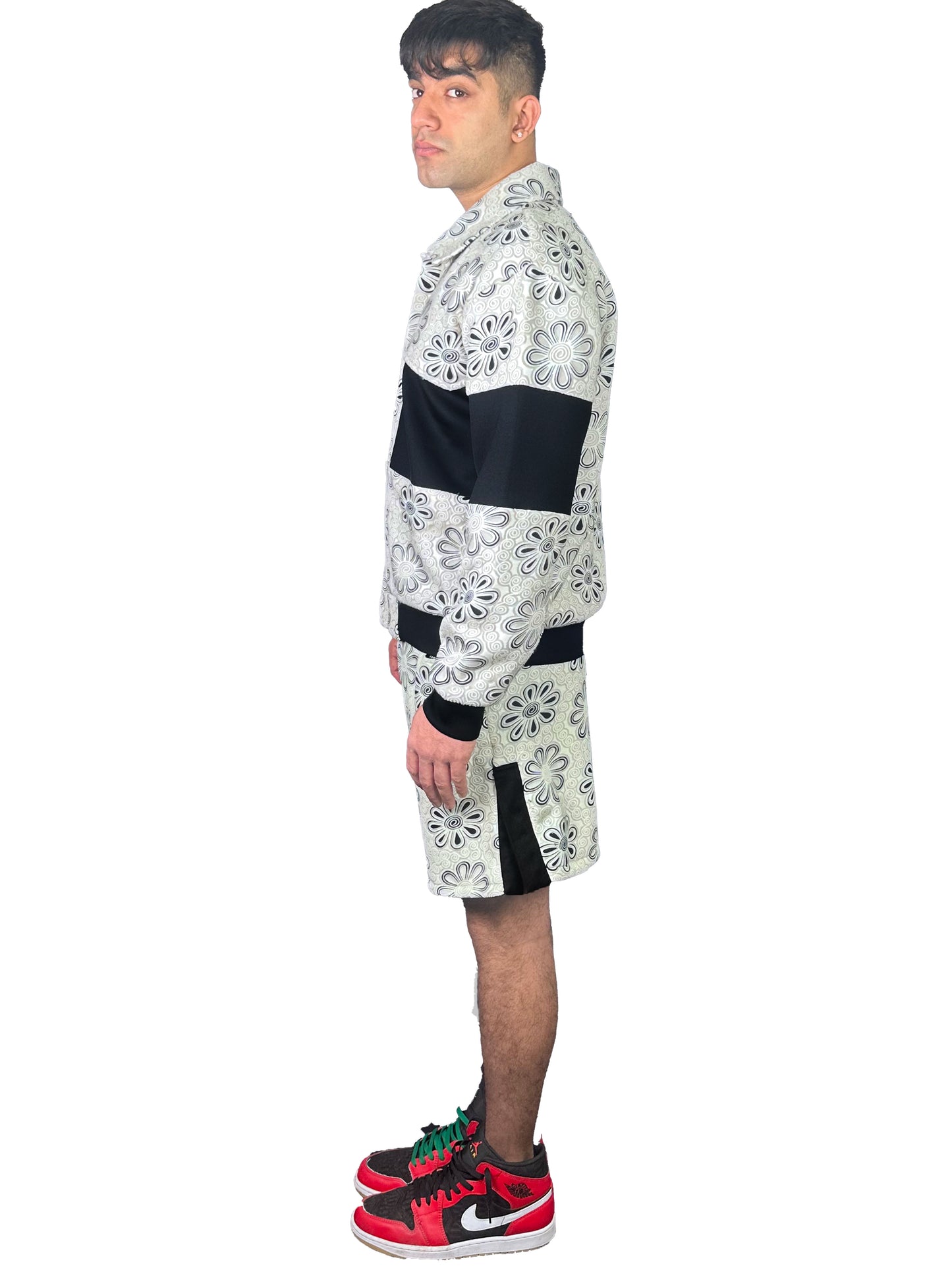 Neoprene Embossed Flower Jacket- White-Black