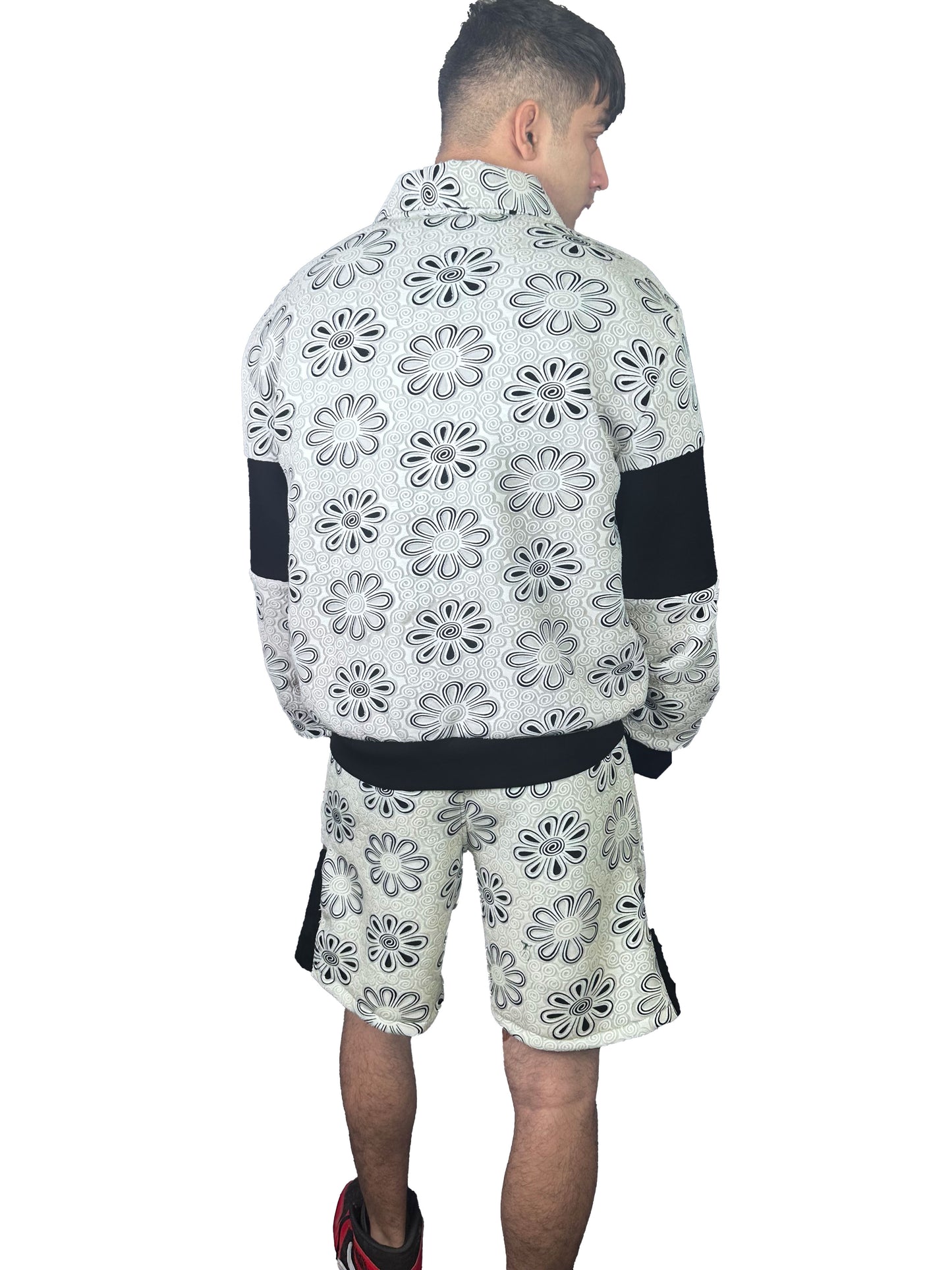 Neoprene Embossed Flower Jacket- White-Black