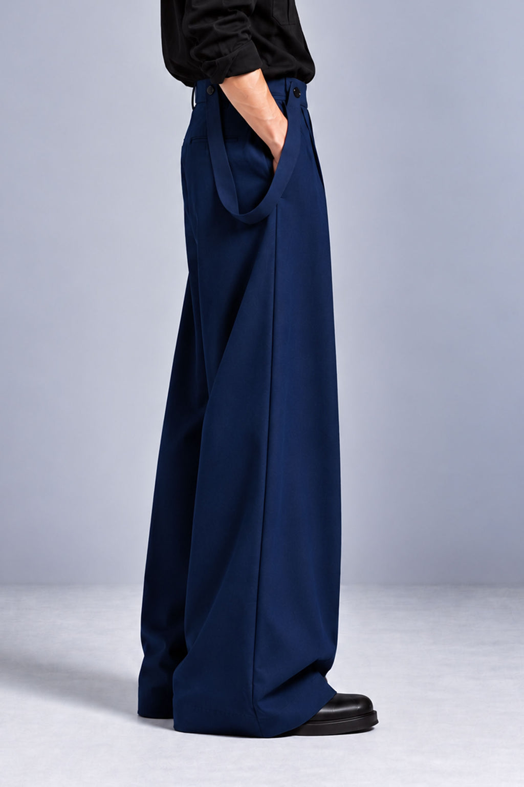 Men Straight Wide Leg Trouser with Removable Strap-Blue