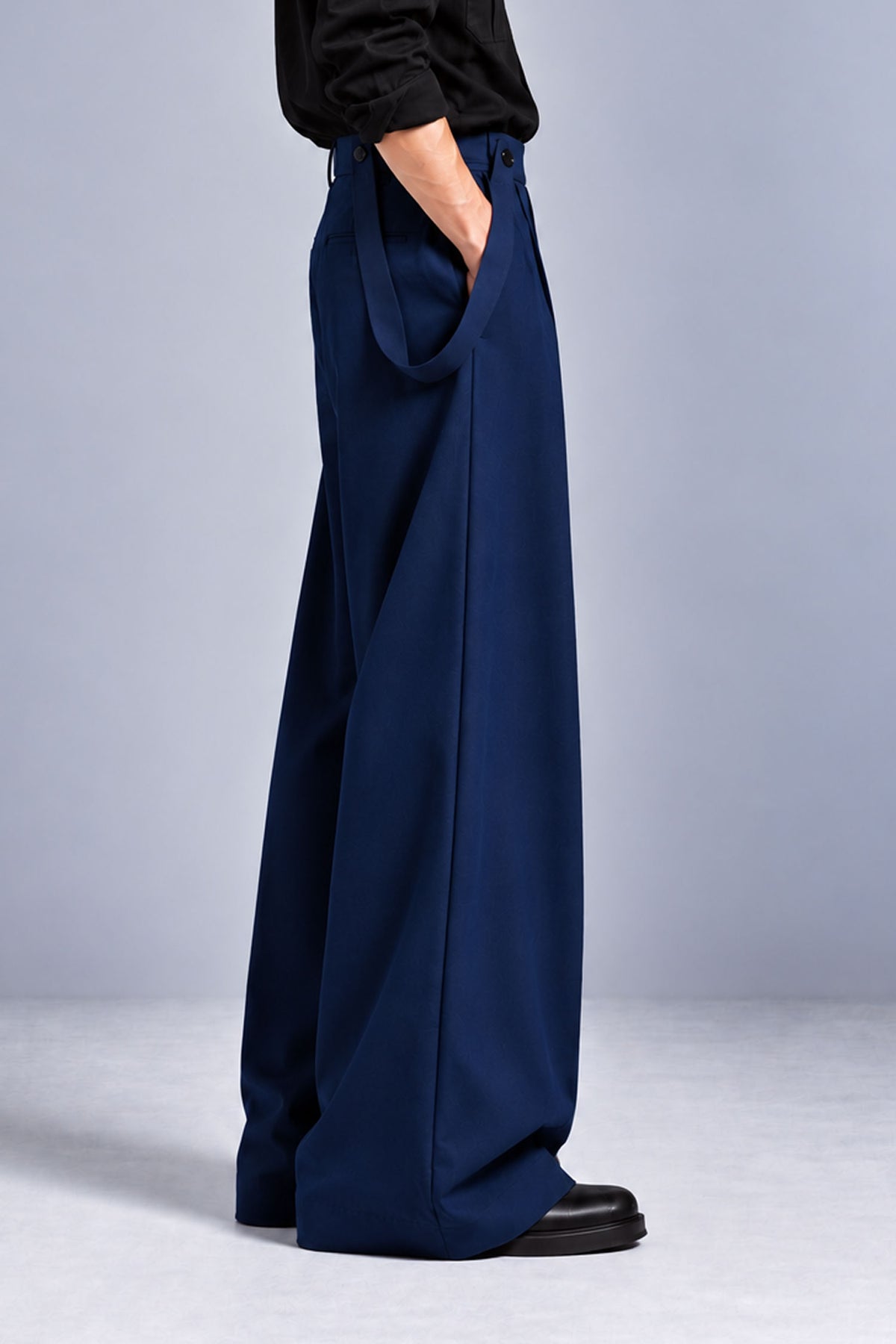 Men Straight Wide Leg Trouser with Removable Strap-Blue