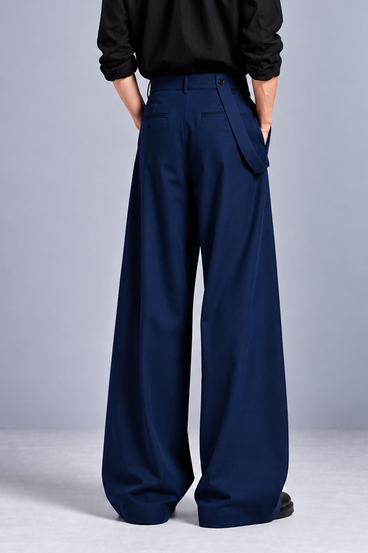 Men Straight Wide Leg Trouser with Removable Strap-Blue