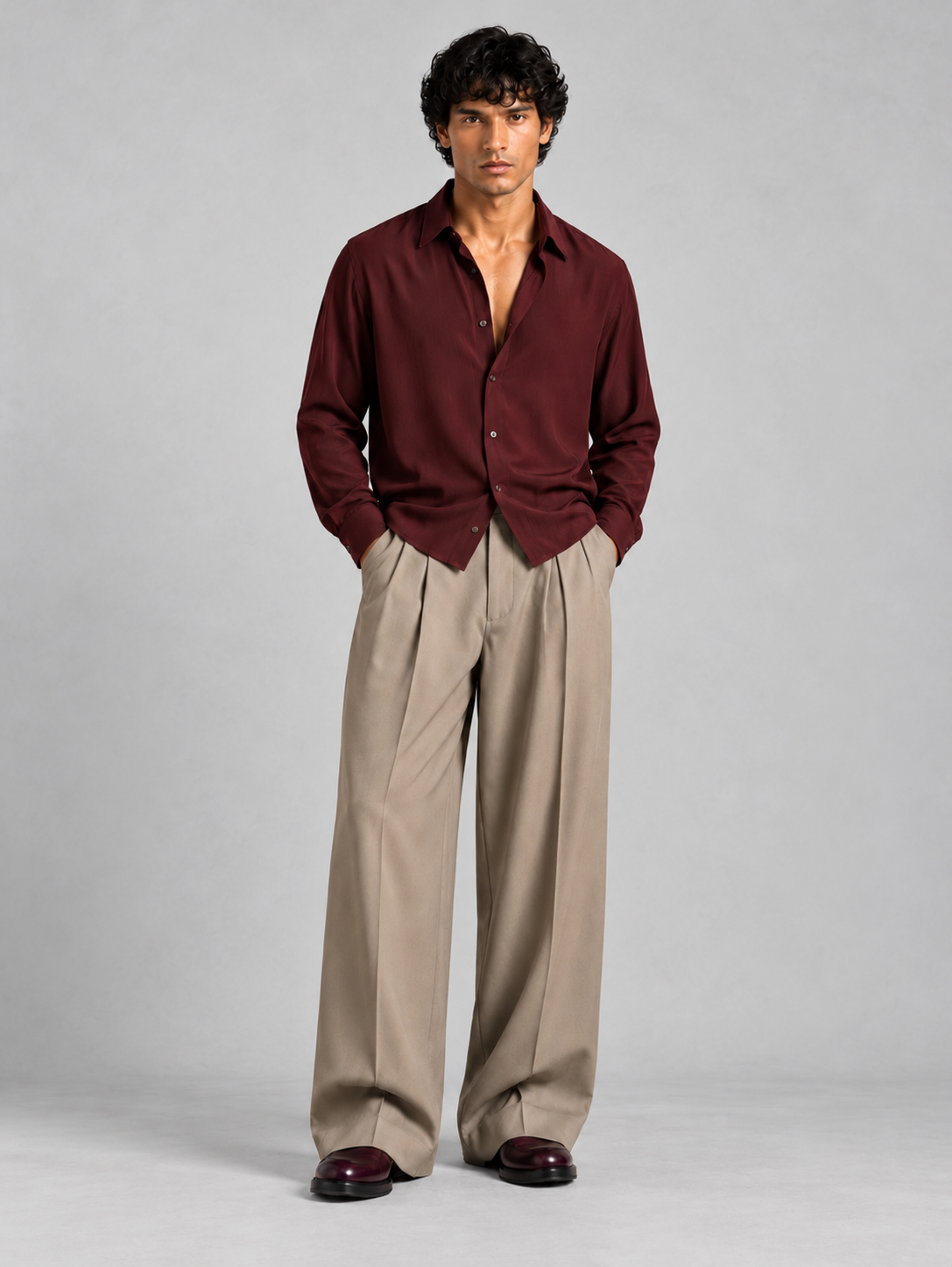Men Drape Shirt in Wine