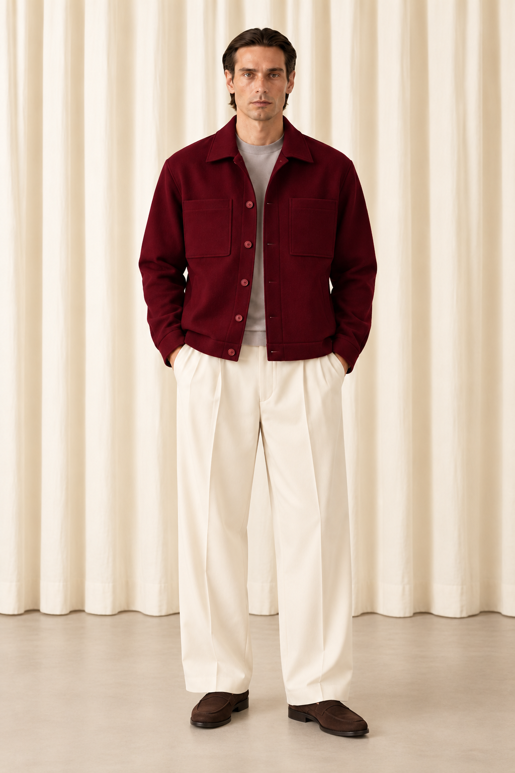 Wool Shacket in Burgundy