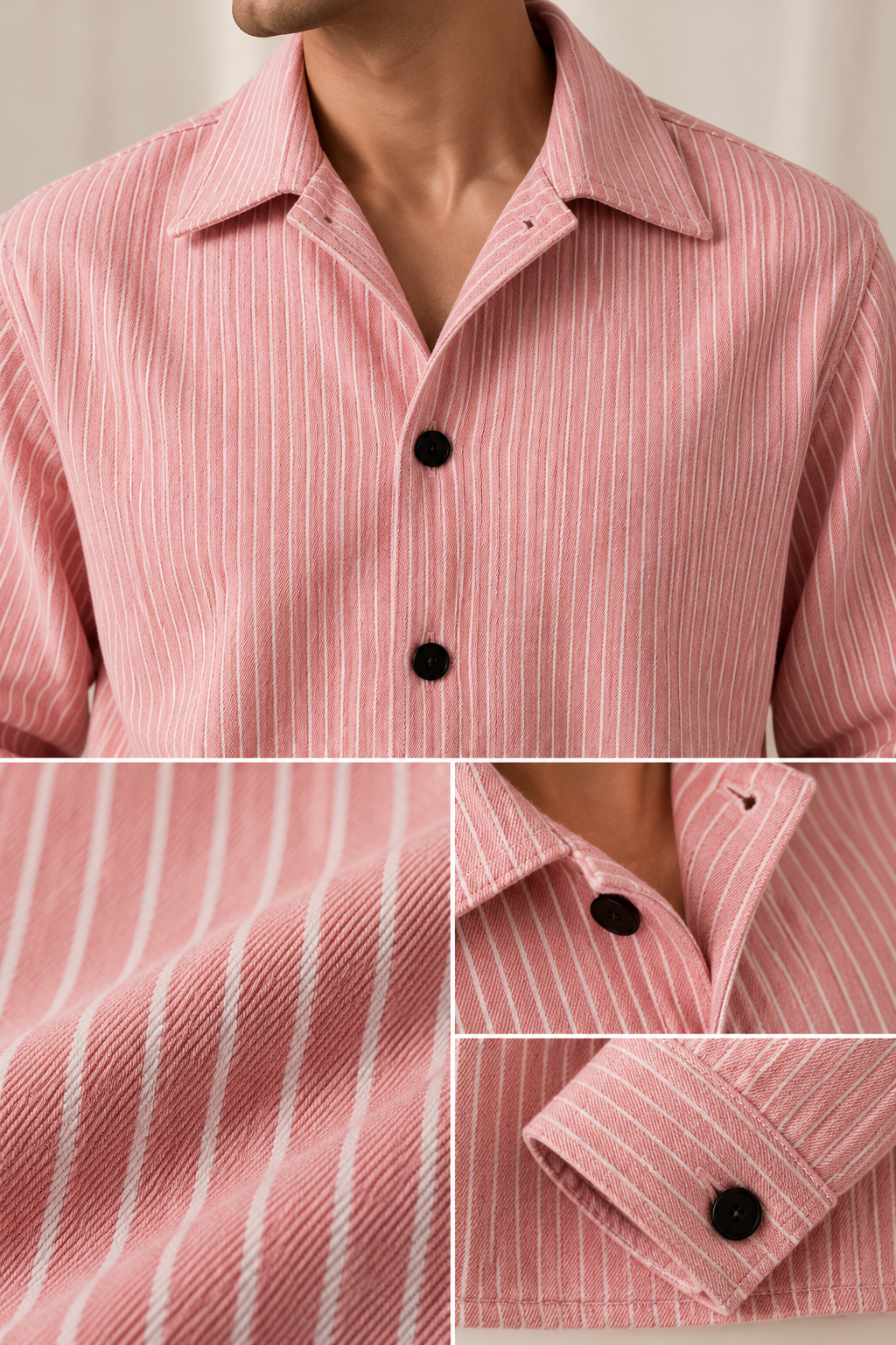 Stripe Denim Overshirt-Light Pink