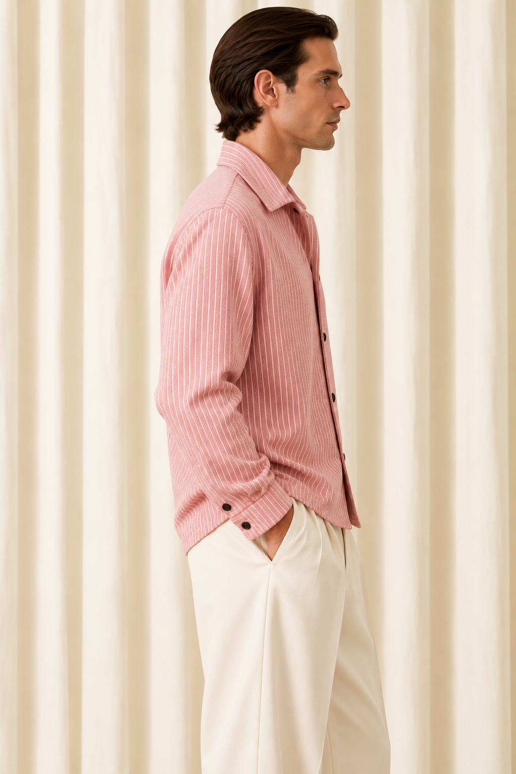 Stripe Denim Overshirt-Light Pink