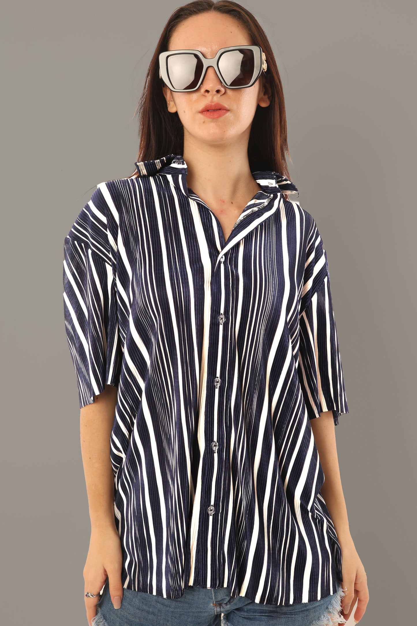 Eyolf  Blue-White Unisex Striped Shirt