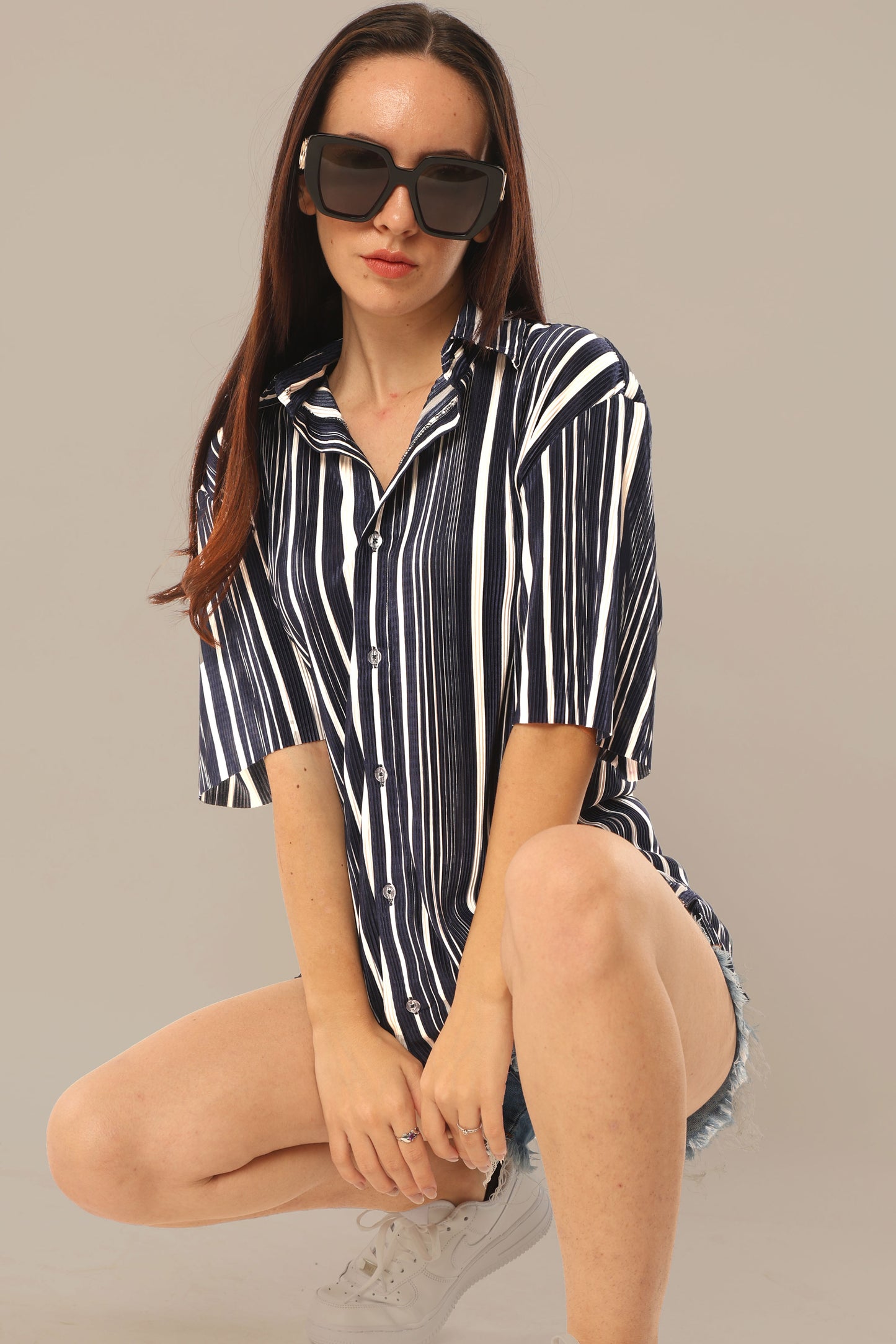 Eyolf  Blue-White Unisex Striped Shirt