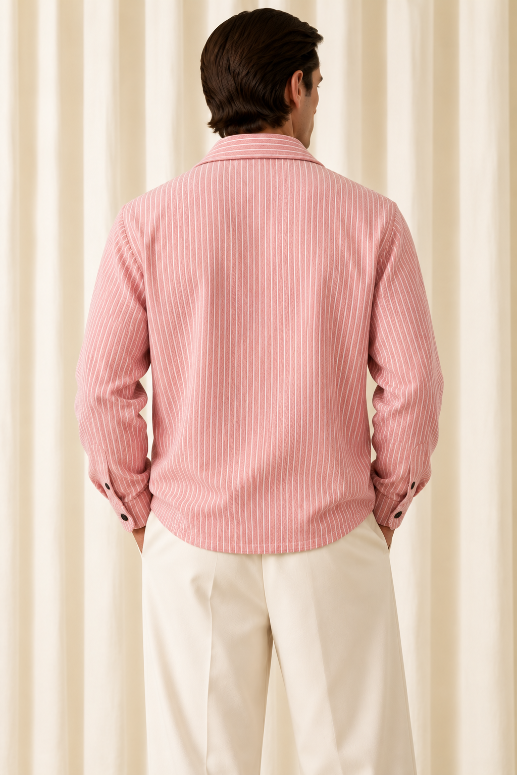 Stripe Denim Overshirt-Light Pink