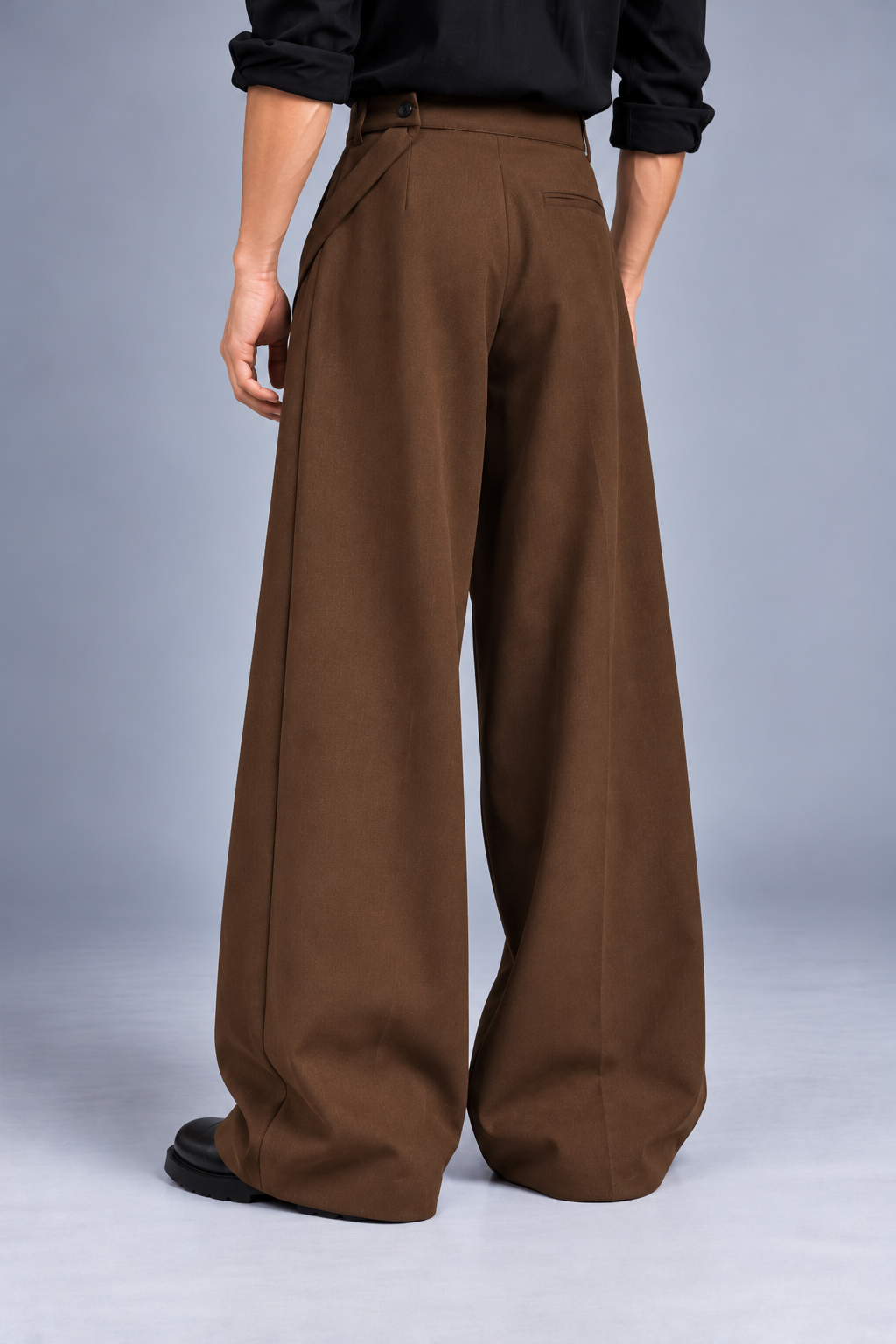 Men Straight Wide Leg Trouser with Removable Strap-Mocha