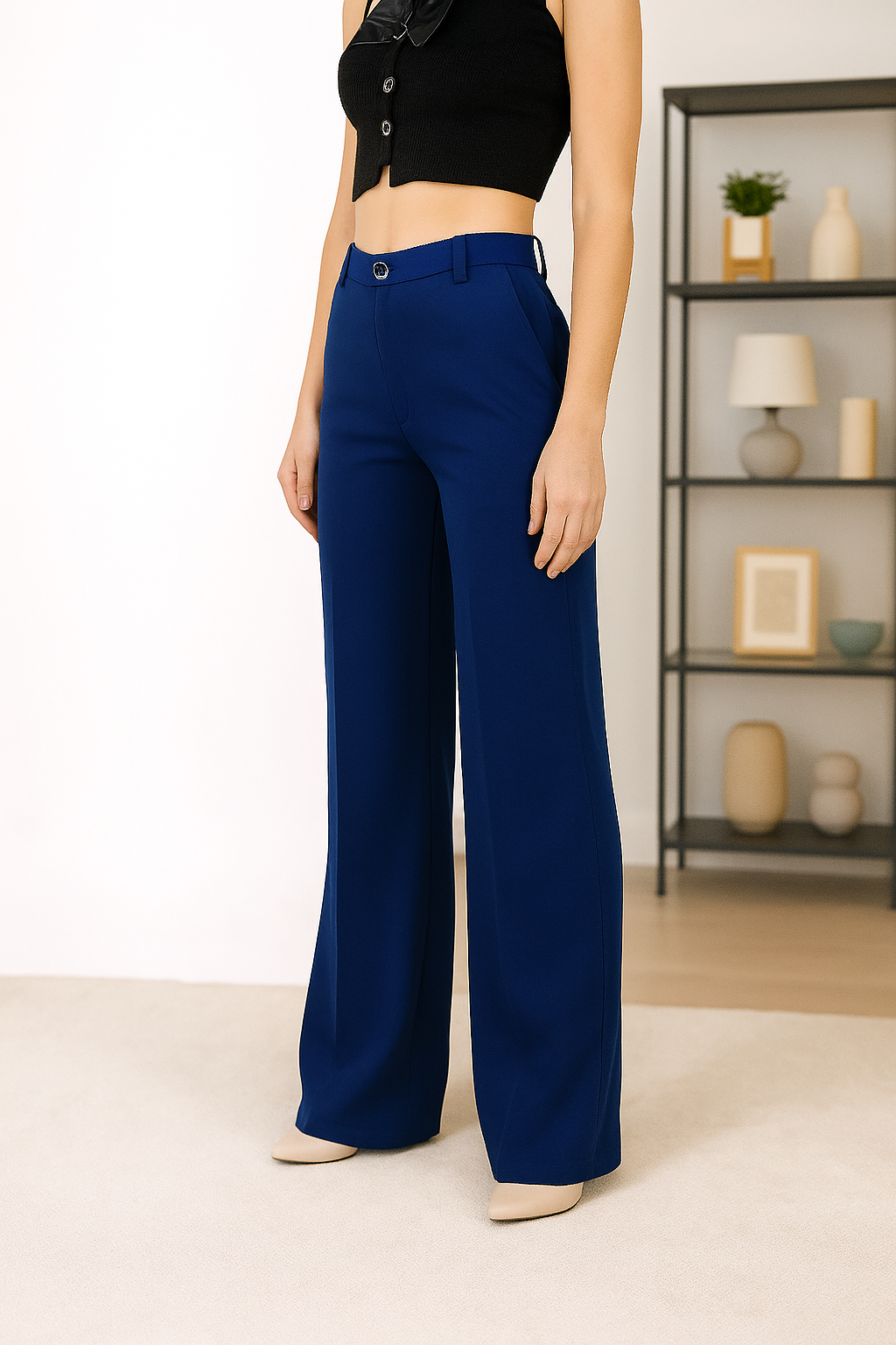 Straight Fit Trouser with Wide Leg - Royal Dark Blue