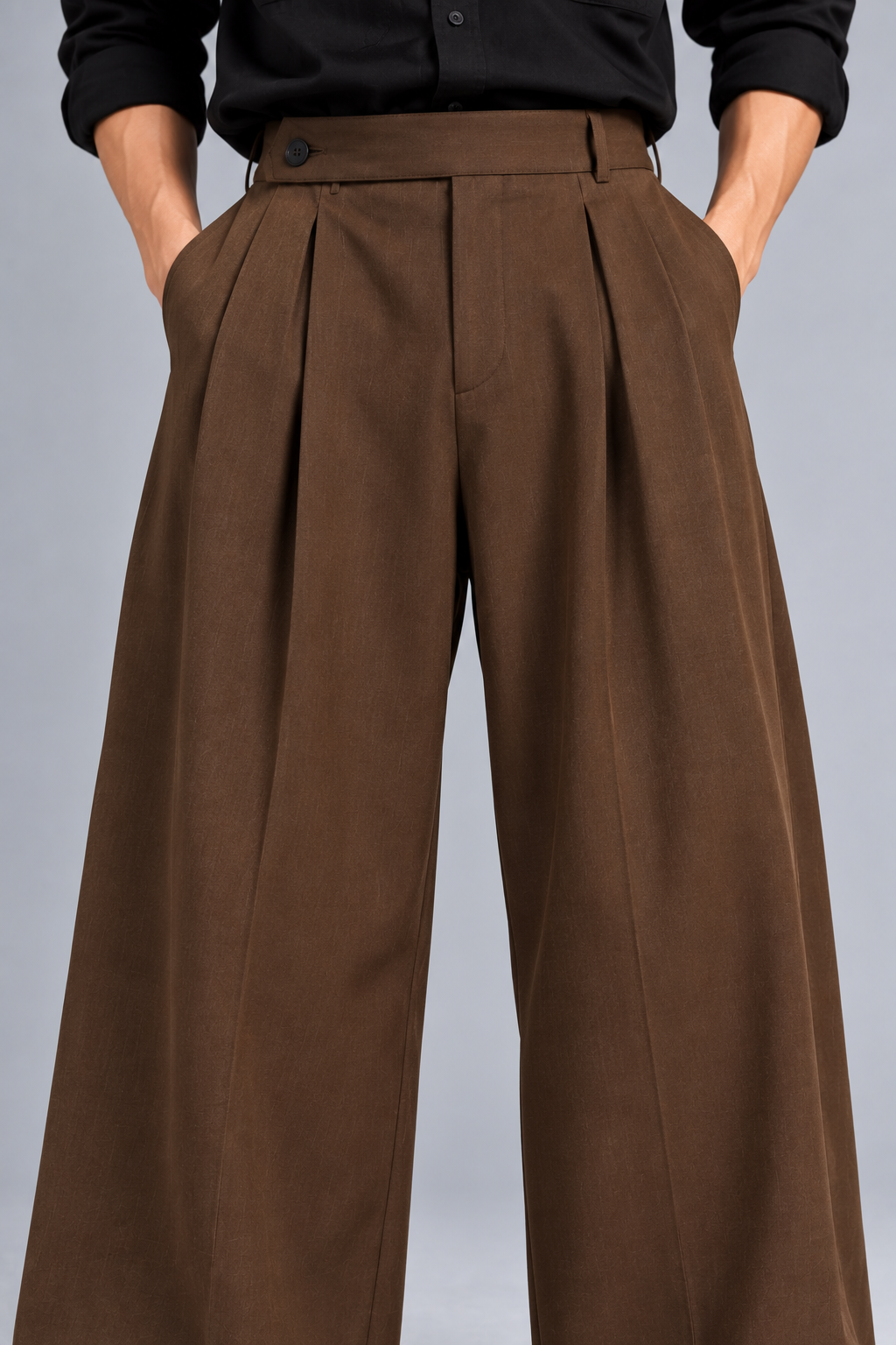 Men Straight Wide Leg Trouser with Removable Strap-Mocha