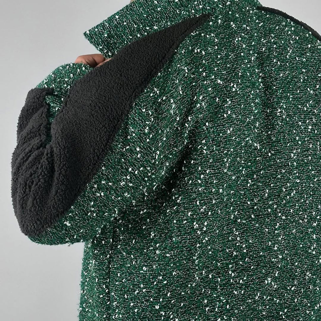 Men Green Tweed Jacket with Sherpa Fleece